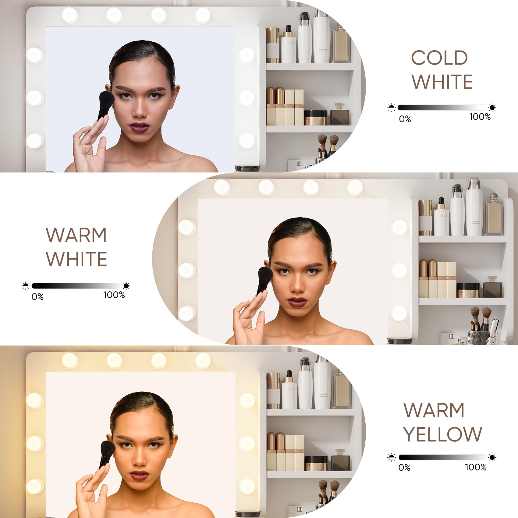 White Makeup Vanity Desk with LED Lights & Mirror - 3 Color Modes, 5 Drawers, Power Outlet & Chair Set - Perfect for Bedroom, Dressing Room & Beauty Salon