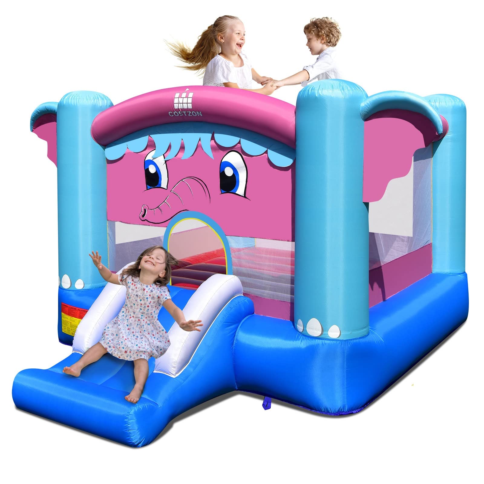 **Costzon Inflatable Bounce House for Kids - Elephant Theme Bouncy Castle with Basketball Rim, Indoor & Outdoor Play, Portable Toddler Jumping Toy for Backyard Birthday Parties & Family Fun**    *(Perfect for Birthday Celebrations, Backyard Playdates, and Outdoor Festivals!)*
