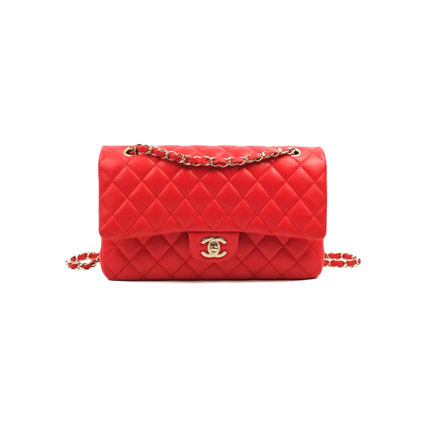 Chanel Classic Medium Double Flap Bag - Red Lambskin Leather with Gold Hardware | Luxury Designer Handbag for Women, Perfect for Parties, Weddings & Everyday Elegance