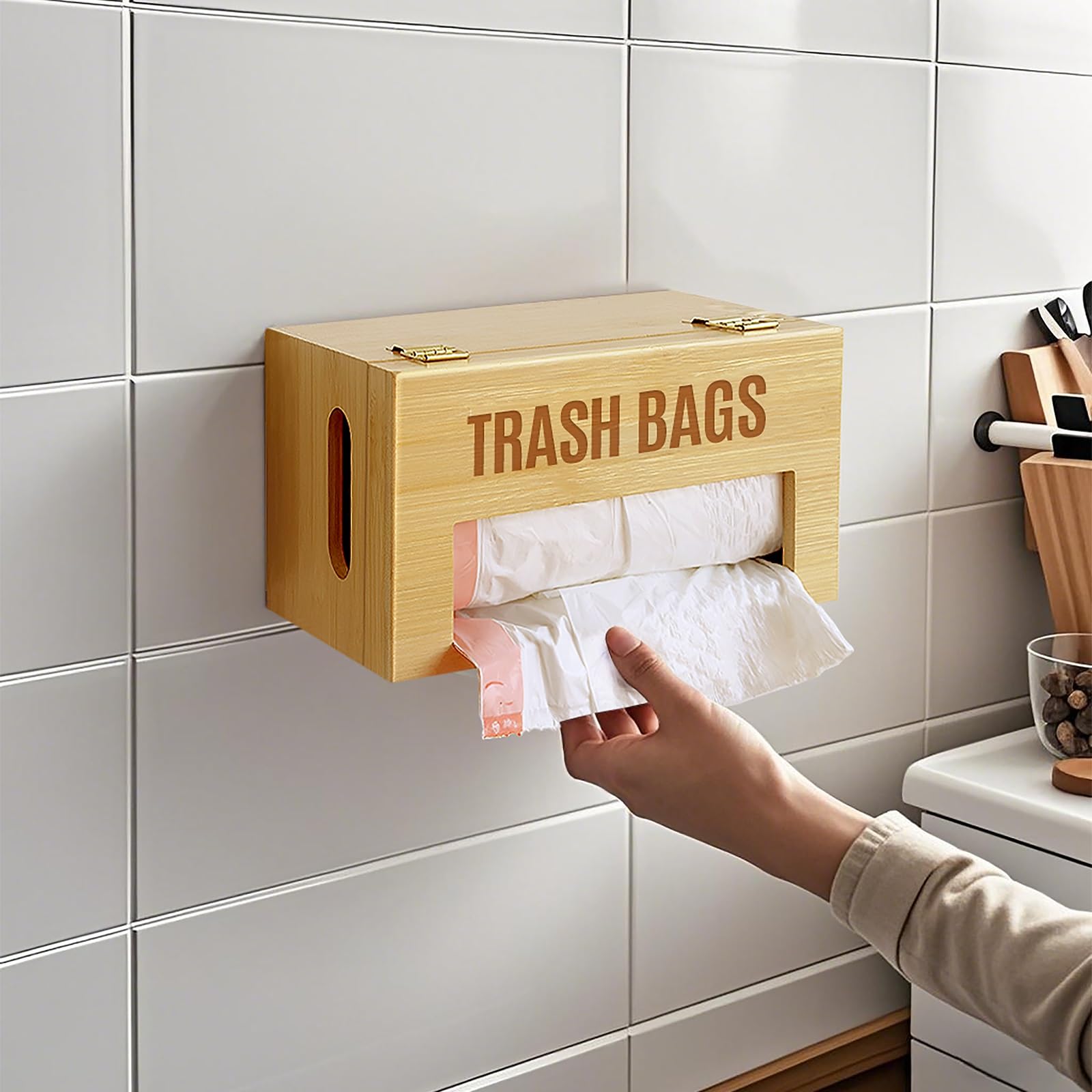 Extra Large Bamboo Trash Bag Dispenser Roll Holder - Fits Costco & Sam's Club Jumbo Rolls, Under-Sink Cabinet & Wall Mount Organizer - Garbage Bag Storage for Kitchen, Pantry, Garage - Perfect for Home, Office & RV Organization