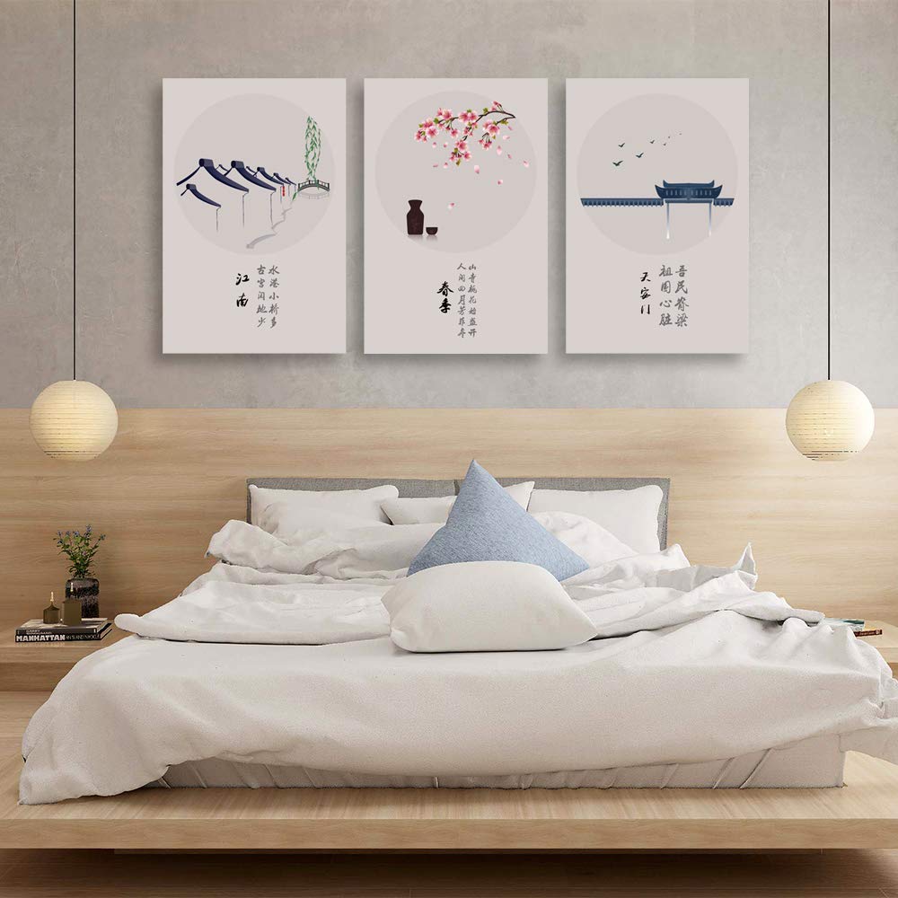 Wall26 3-Panel Canvas Wall Art - Chinese Landscape Painting for Bedroom & Living Room Decor - 24x36 Inches Each Panel - Perfect for Home, Office & Gifts