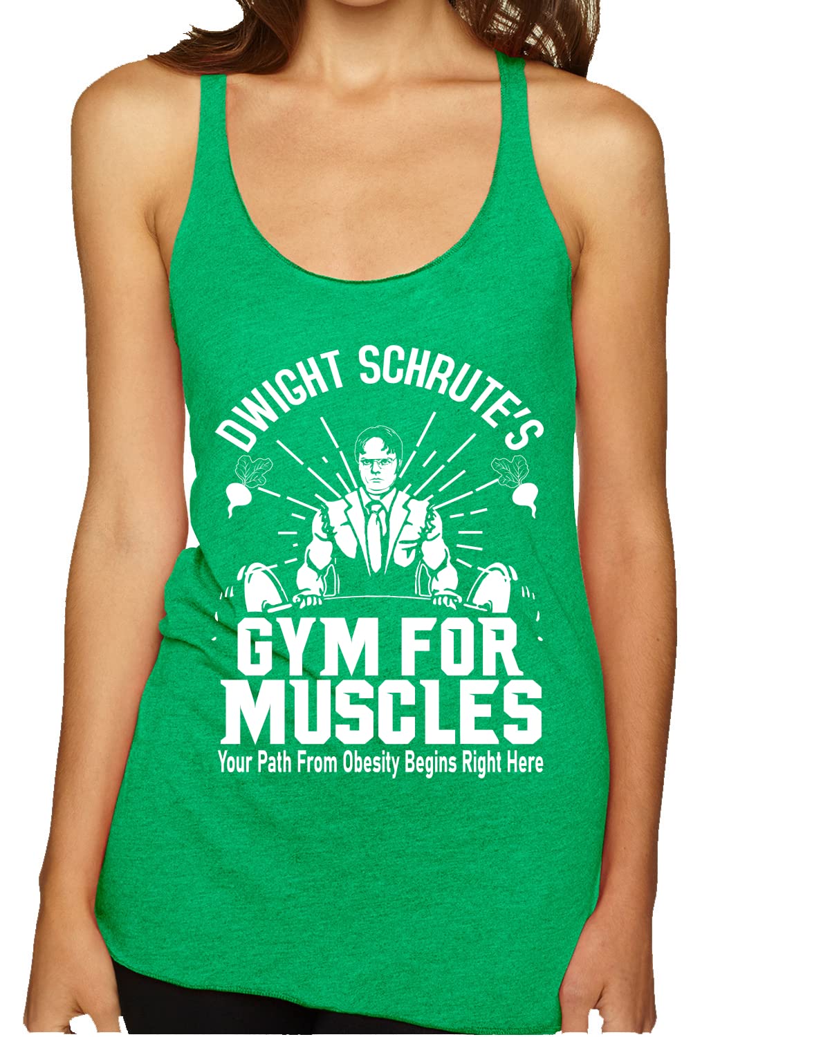 Dwight Schrute's Gym for Muscles Pop Culture Tri-Blend Racerback Tank Top - Soft Vintage Style Workout Shirt for Fitness, Gym & Casual Wear