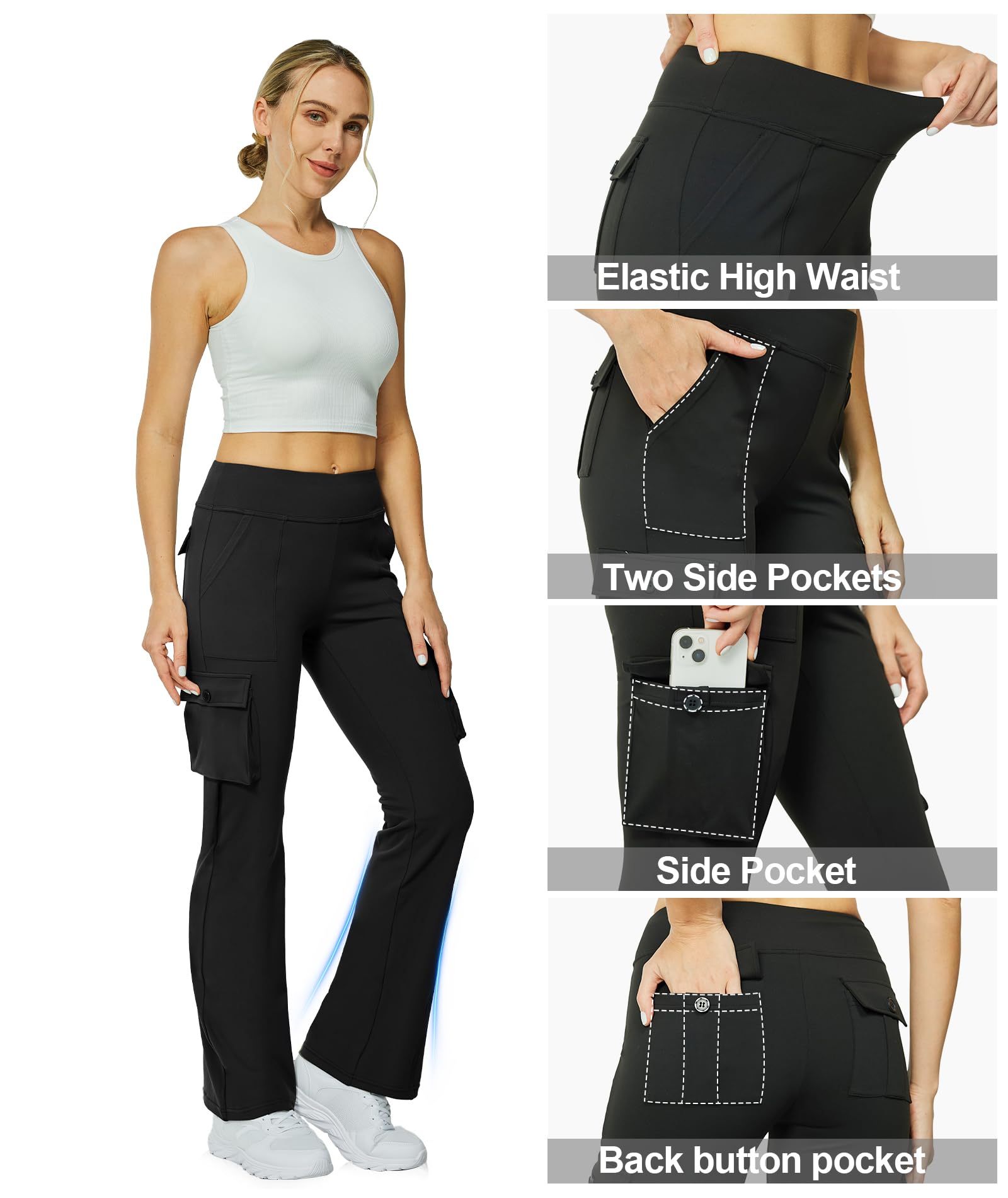 Women's High Waisted Yoga Flare Leggings - 6 Pocket Bootcut Workout Pants for Yoga, Gym & Casual Wear | Stretchy Comfort Pants for Women