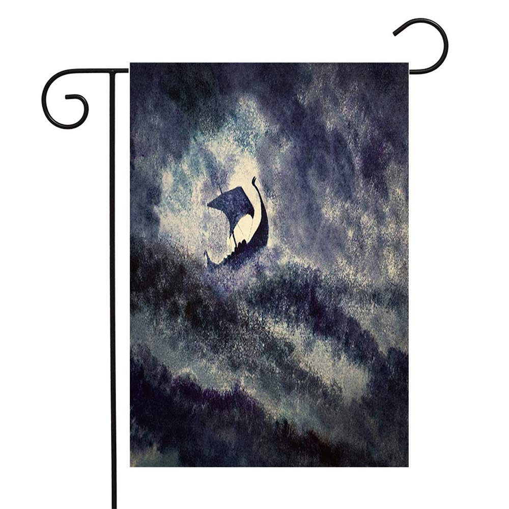 Viking Ship Garden Flag - 12x18 Inch Nordic Ocean History Blue Painting, Seasonal Outdoor Decor for Patio, Lawn & Home - Perfect for Viking Enthusiasts, History Lovers & Norse-Themed Events