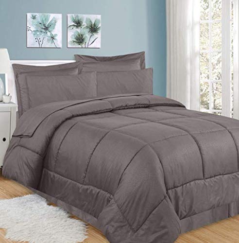 Greek Key 8-Piece King Comforter Set - Gray Bed in a Bag with Sheet, Bed Skirt & Shams | Luxury Bedding for Master Bedroom, Guest Room & Dorm Decor