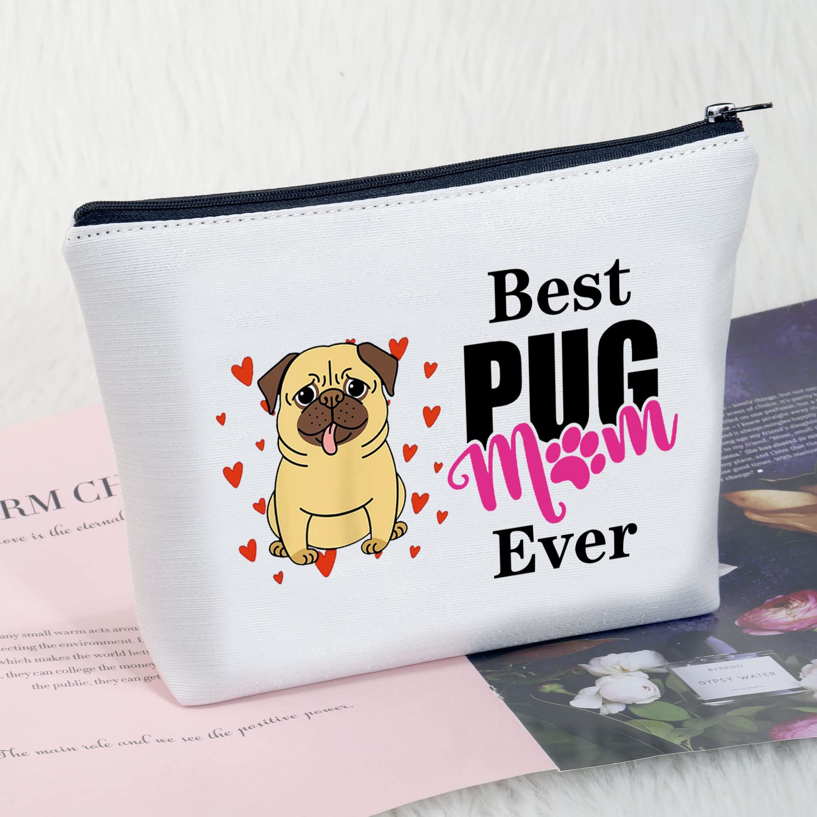 MYOSPARK Pug Dog Cosmetic Bag - Cute Pug Mom Makeup Travel Toiletry Organizer Pouch for Women | Perfect Gift for Pug Lovers & Owners | Great for Travel, Gym, and Daily Beauty Storage
