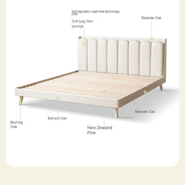 Solid Oak Wood Piano Key Bed Frame - Cream Finish - Elegant and Durable Bedroom Furniture for Classic and Modern Decor Styles