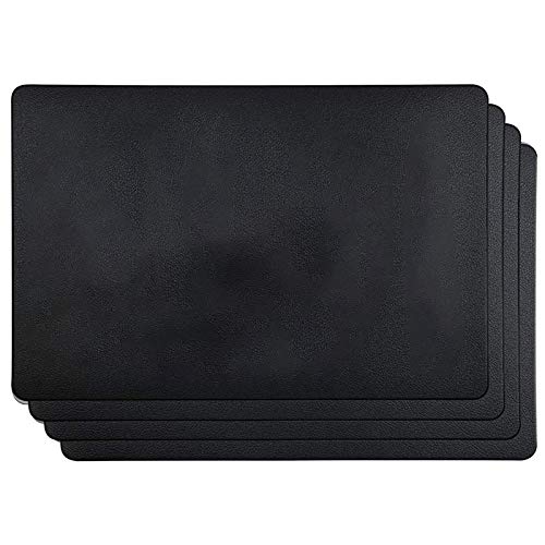 Evarbuild 4PCS Heat-Resistant Artificial Leather Placemats - Waterproof, Non-Slip, Washable Kitchen Table Mats for Dining, Office & Home Decor (Black)