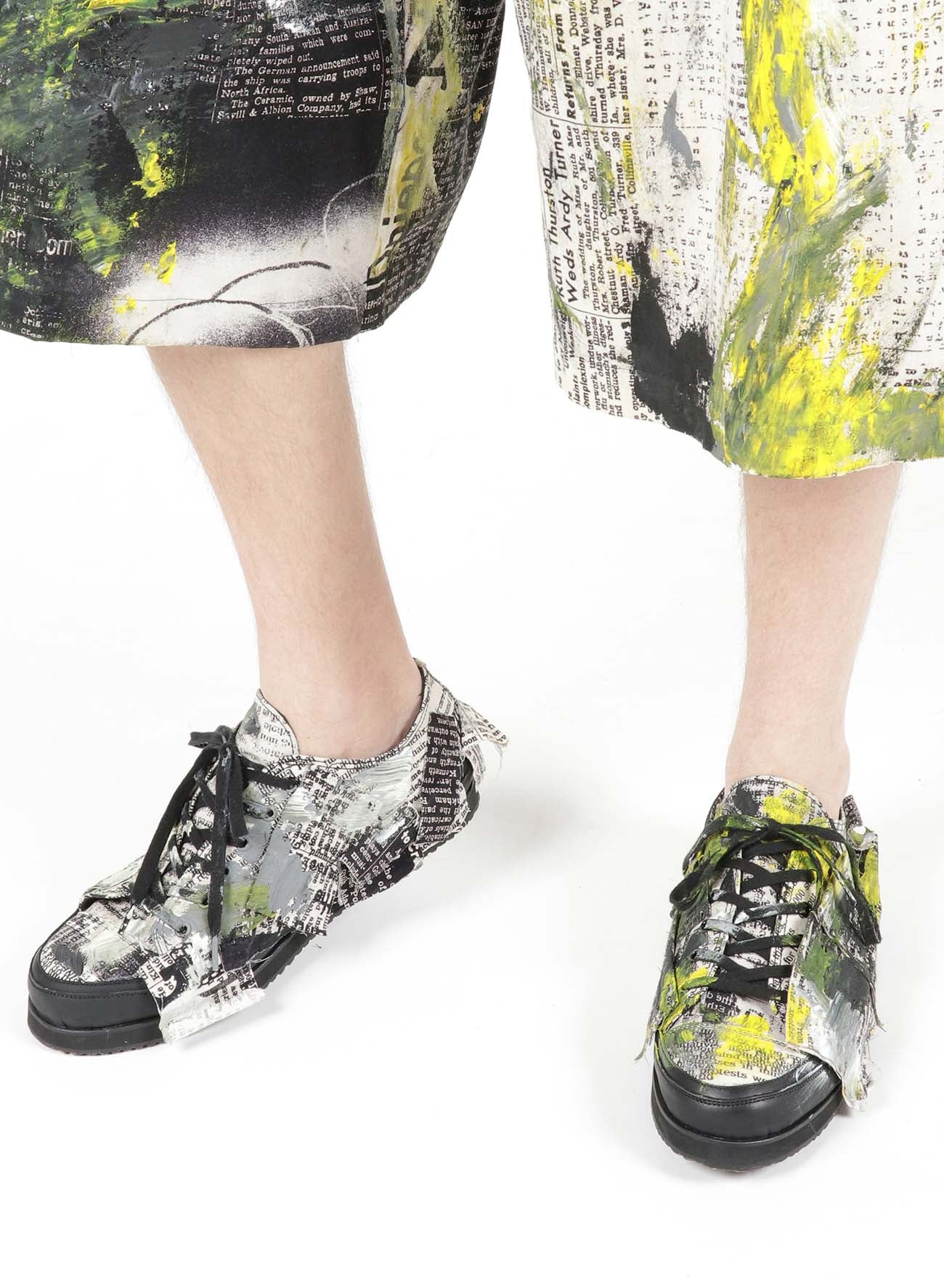 Vintage Cotton Newspaper Print Yellow Paint Sneakers - Trendy Retro High-Top Shoes for Women & Men | Perfect for Casual Outfits, Street Style & Urban Fashion