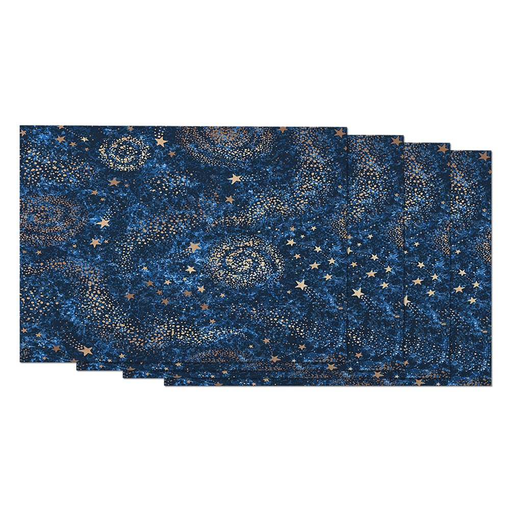 AOYEGO Galaxy Dark Blue Textured Placemats Set of 4 - Gold Nebula Starry Universe Table Mats for Dining Table 12x18 Inch - Cotton Linen Home Decor for Kitchen, Party, and Holiday Dinner Settings