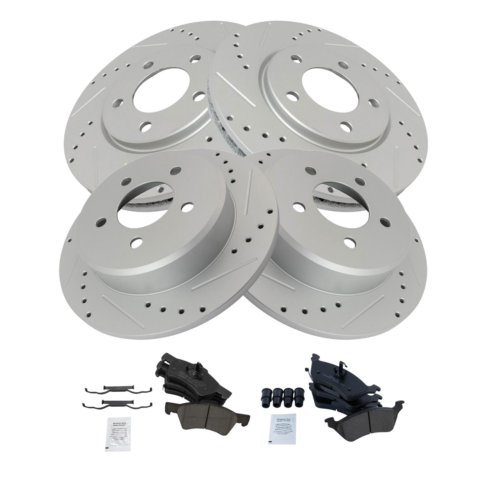 High Performance Drilled & Slotted Brake Rotors with Ceramic Pads - Front & Rear Brake Kit for Cars, Trucks & SUVs | Improved Stopping Power & Heat Dissipation for Daily Driving & Performance Upgrades