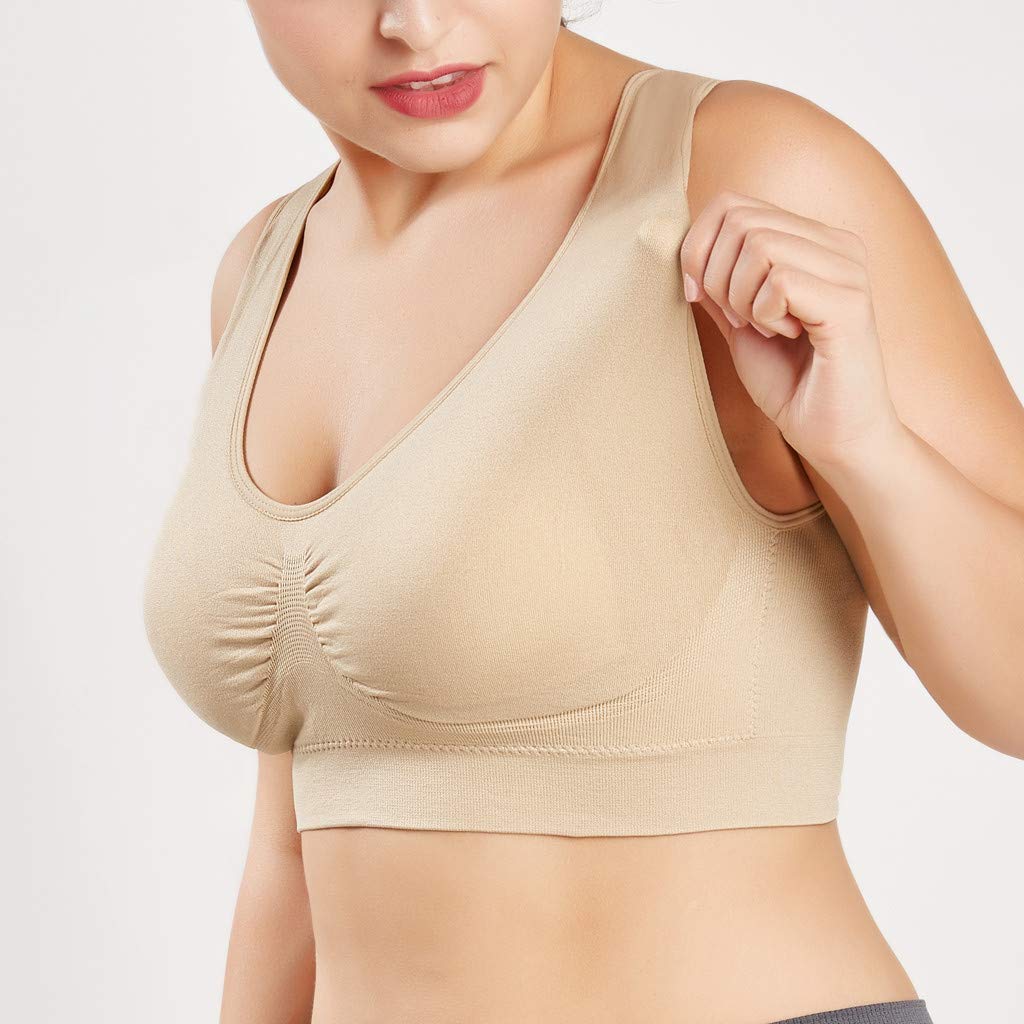 Women's Plus Size Sports Bras - Ultra Thin Full Coverage Yoga Bra for Fitness & Workouts (Beige, XXXXXL) | High Support Activewear for Running, Gym & Daily Wear