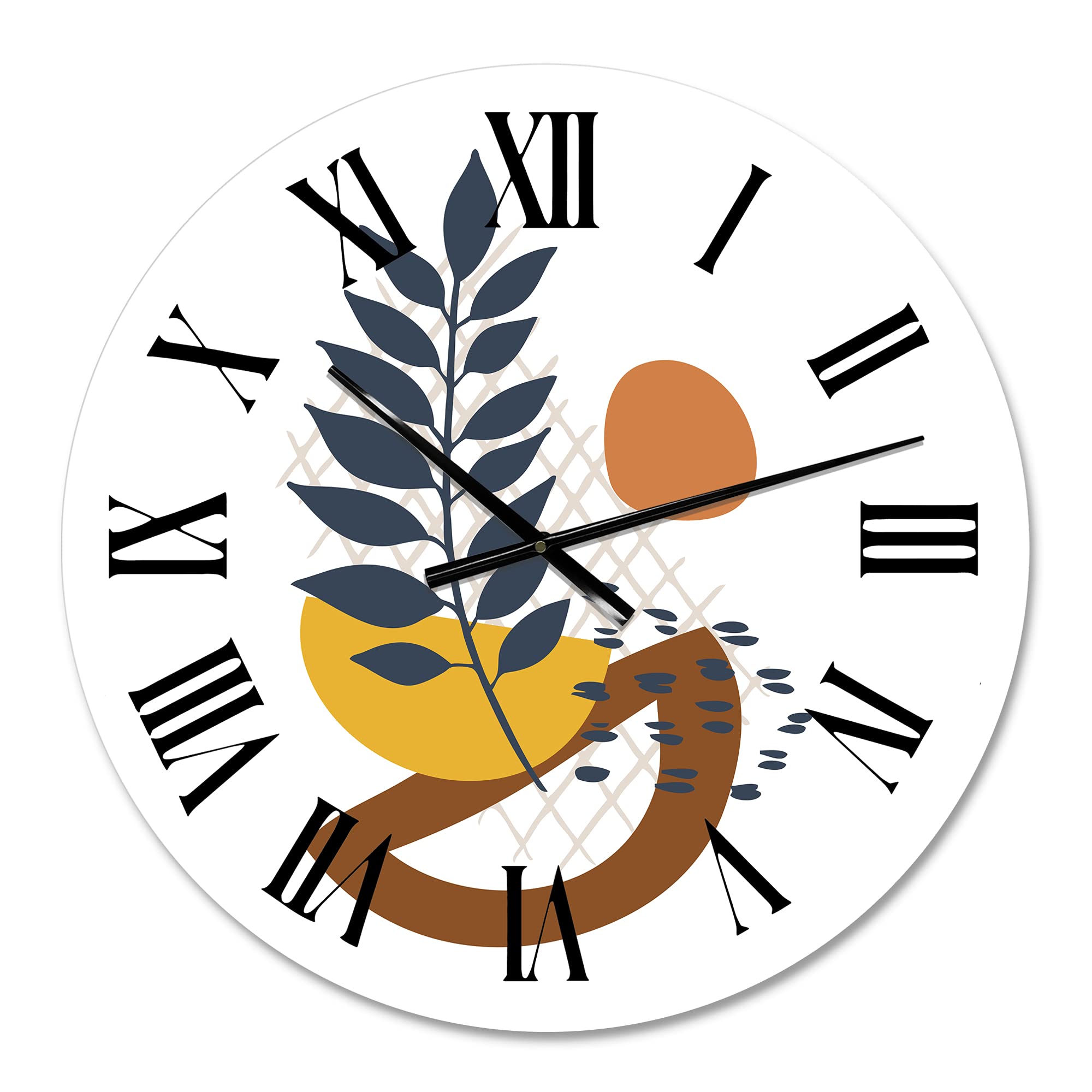 DesignQ Modern Wall Clock - Large Abstract Leaves & Floral Botanical Decor for Living Room, Bedroom, Office | Silent Non-Ticking Home Decoration