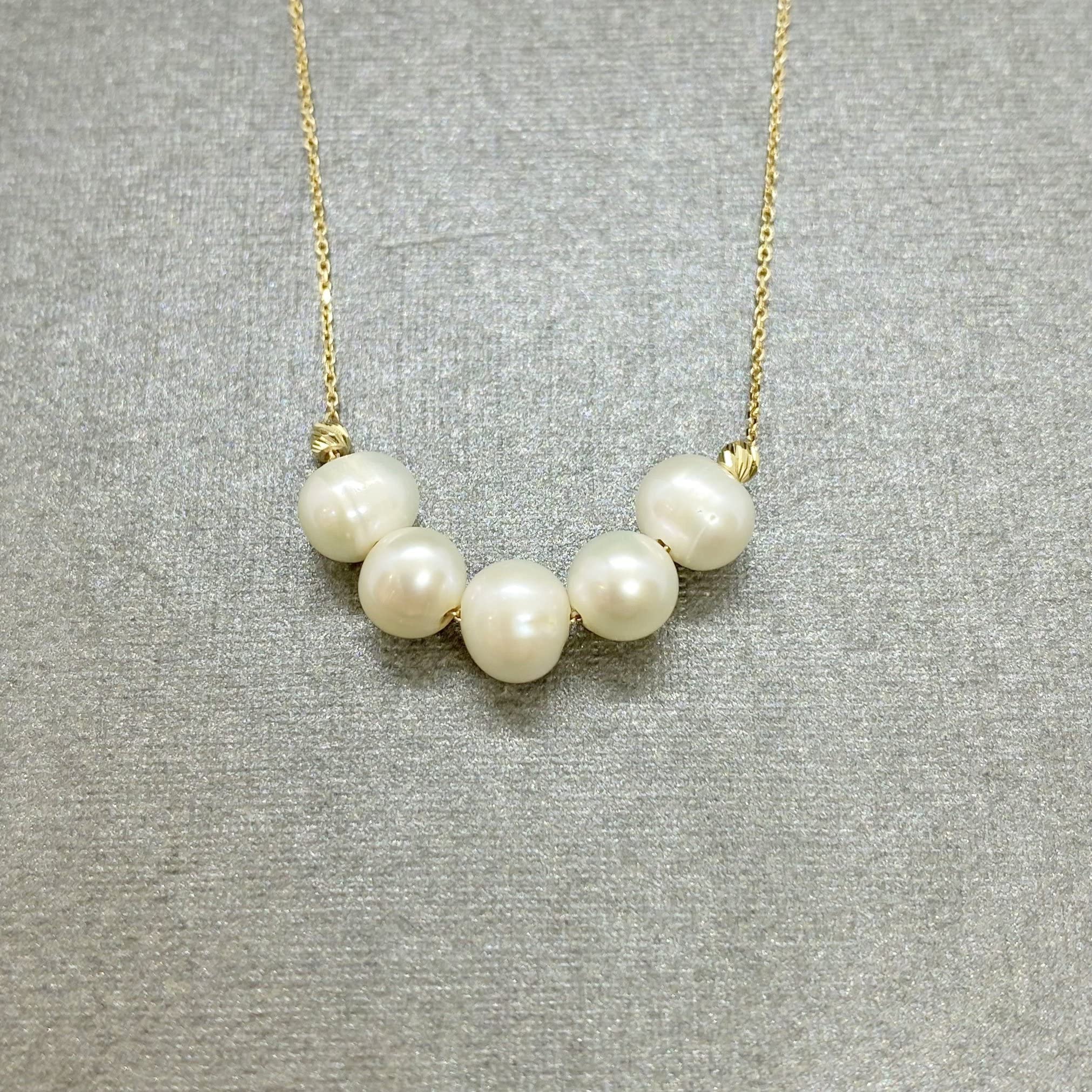 14K Solid Gold Pearl Necklace for Women - Elegant Freshwater Beaded Jewelry, Perfect Gift for Mom, Birthday & Christmas