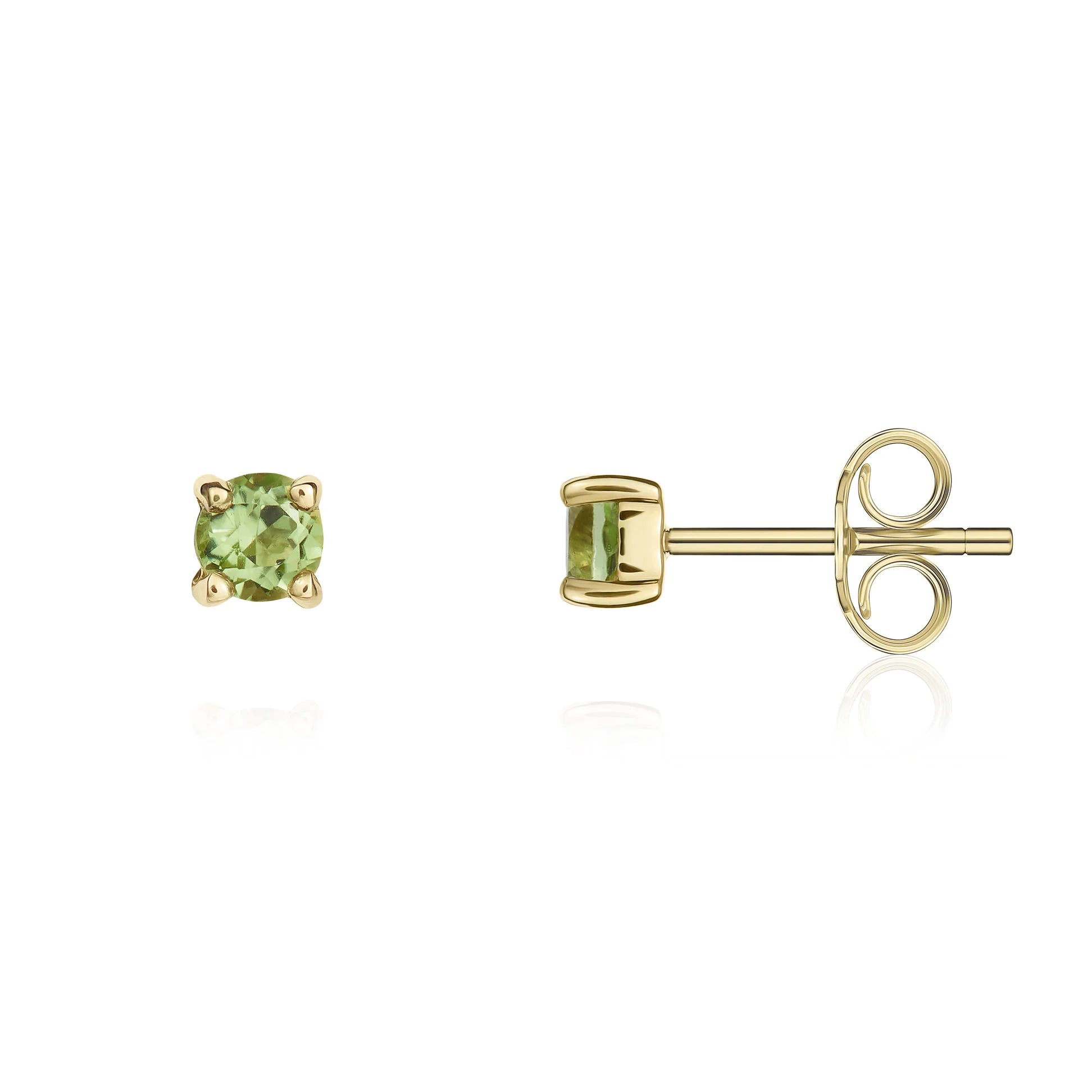 9ct Yellow Gold Peridot 3mm Round 4 Claw Stud Earrings for Women - Dainty Everyday Jewelry Gift for Birthday, Anniversary & Special Occasions