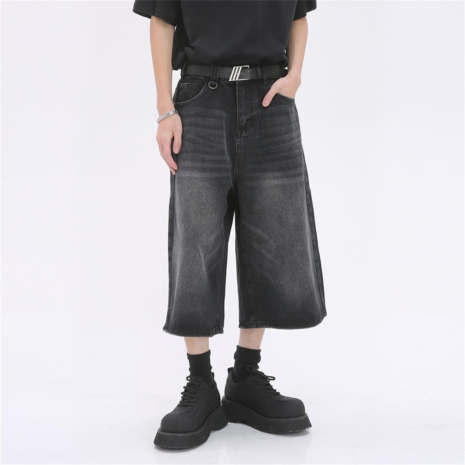 Women's & Men's Black Denim Jorts - Y2K Style Long Jean Shorts with Pockets | Wide Leg Baggy Fit for Casual Wear, Street Style & Summer Outfits