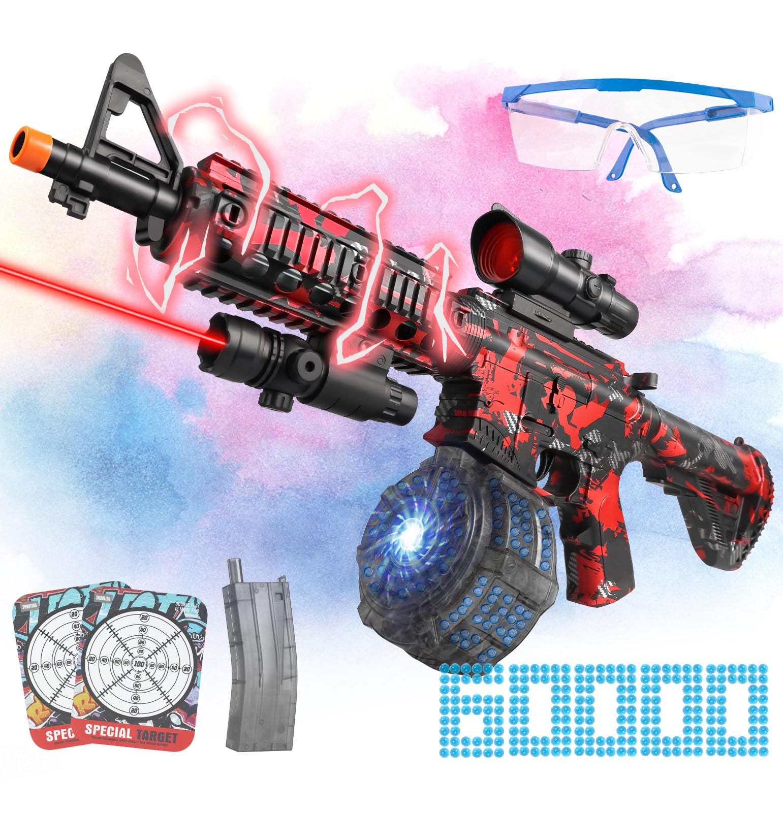 Electric Gel Splat Blaster with Drum & 60,000 Rounds - Large Splatter Gel Ball Blaster for Outdoor Games, Team Battles, and Backyard Fun - Automatic & Manual Shooting Modes for Kids & Adults