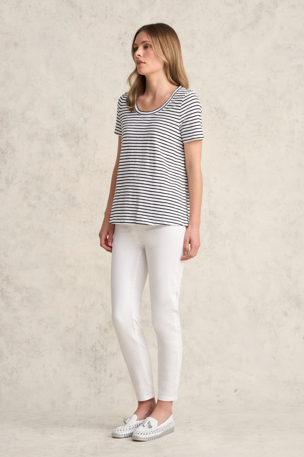 Organic Cotton T-Shirt for Men & Women | White Striped Casual Tee | Comfortable & Breathable for Everyday Wear, Travel & Outdoor Activities