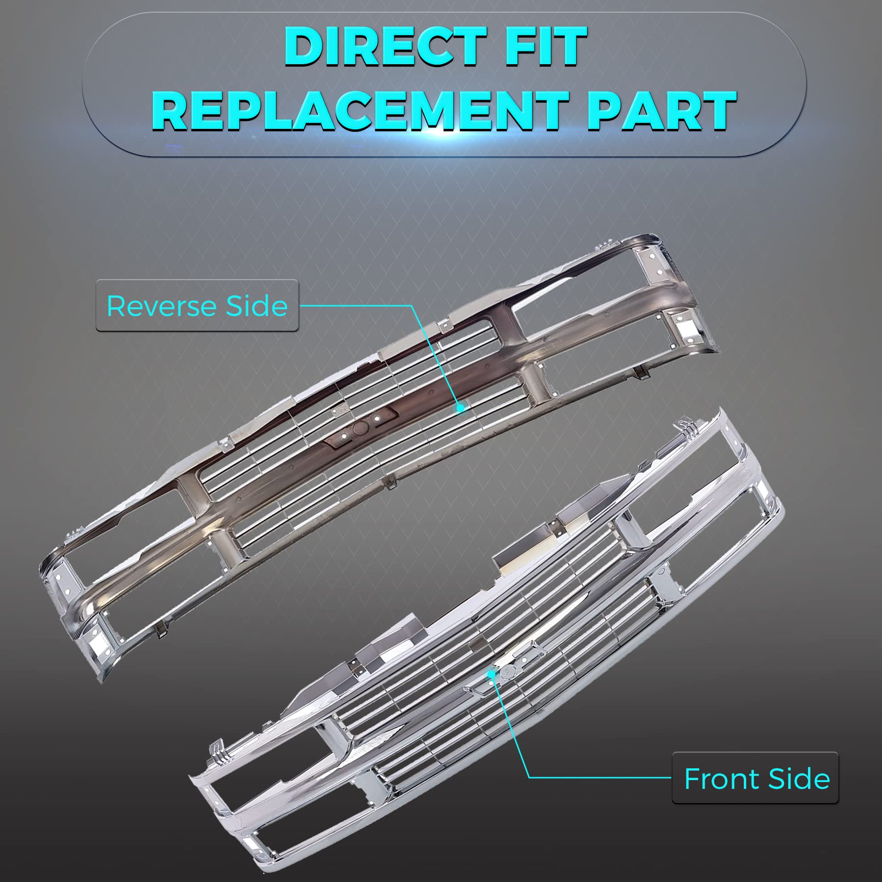 94-00 Chevy Blazer C/K 1500 2500 3500 Suburban Tahoe Front Chrome Grille Replacement GM1200463 | Compatible with Chevrolet Trucks & SUVs | Perfect for Restoration & Custom Upgrades