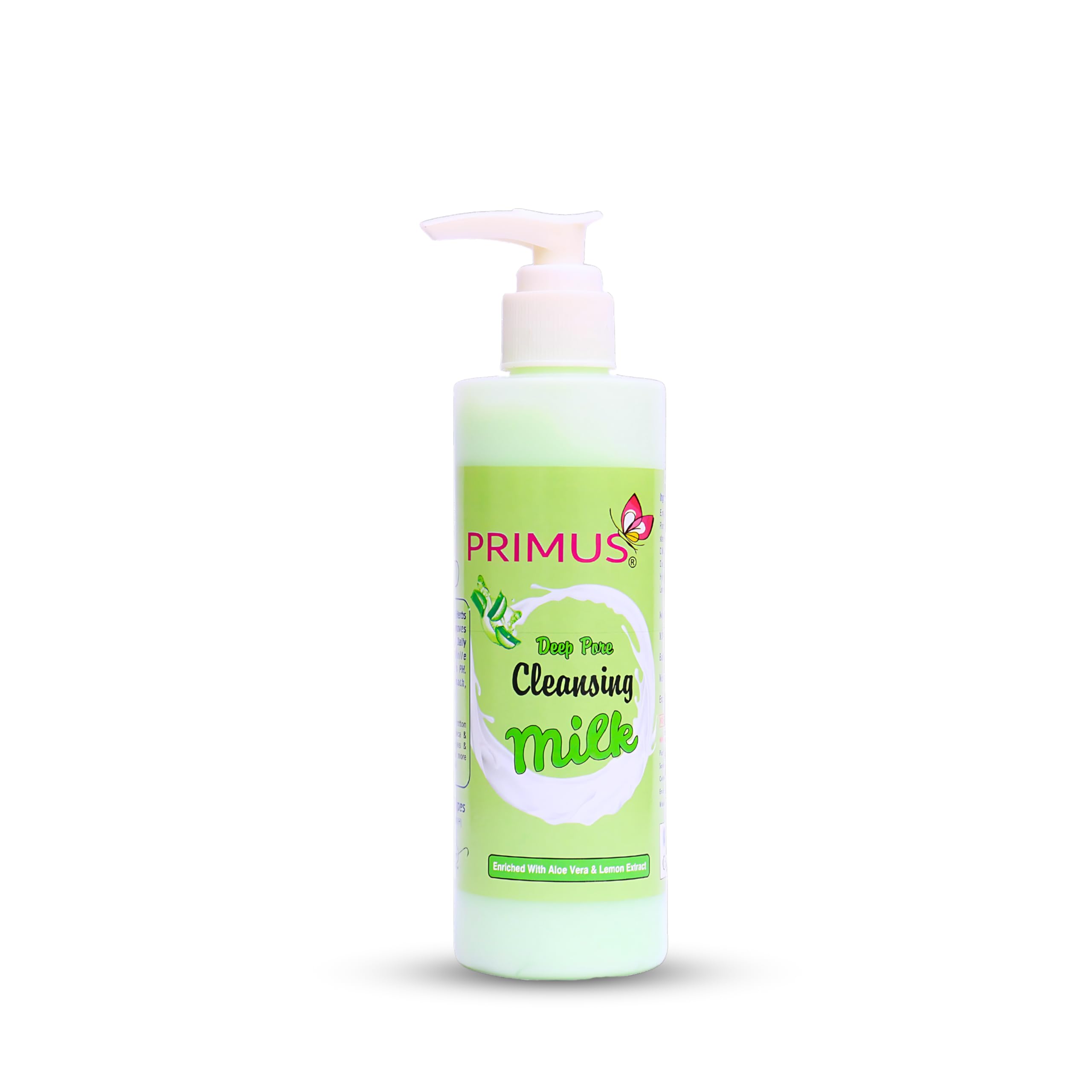 Primus Aloe Vera & Lemon Extracts Cleansing Milk - Ultra Clean & Refreshing Facial Cleanser | Makeup Remover & Daily Face Wash | 250ml | Perfect for Sensitive Skin & Post-Workout Refresh