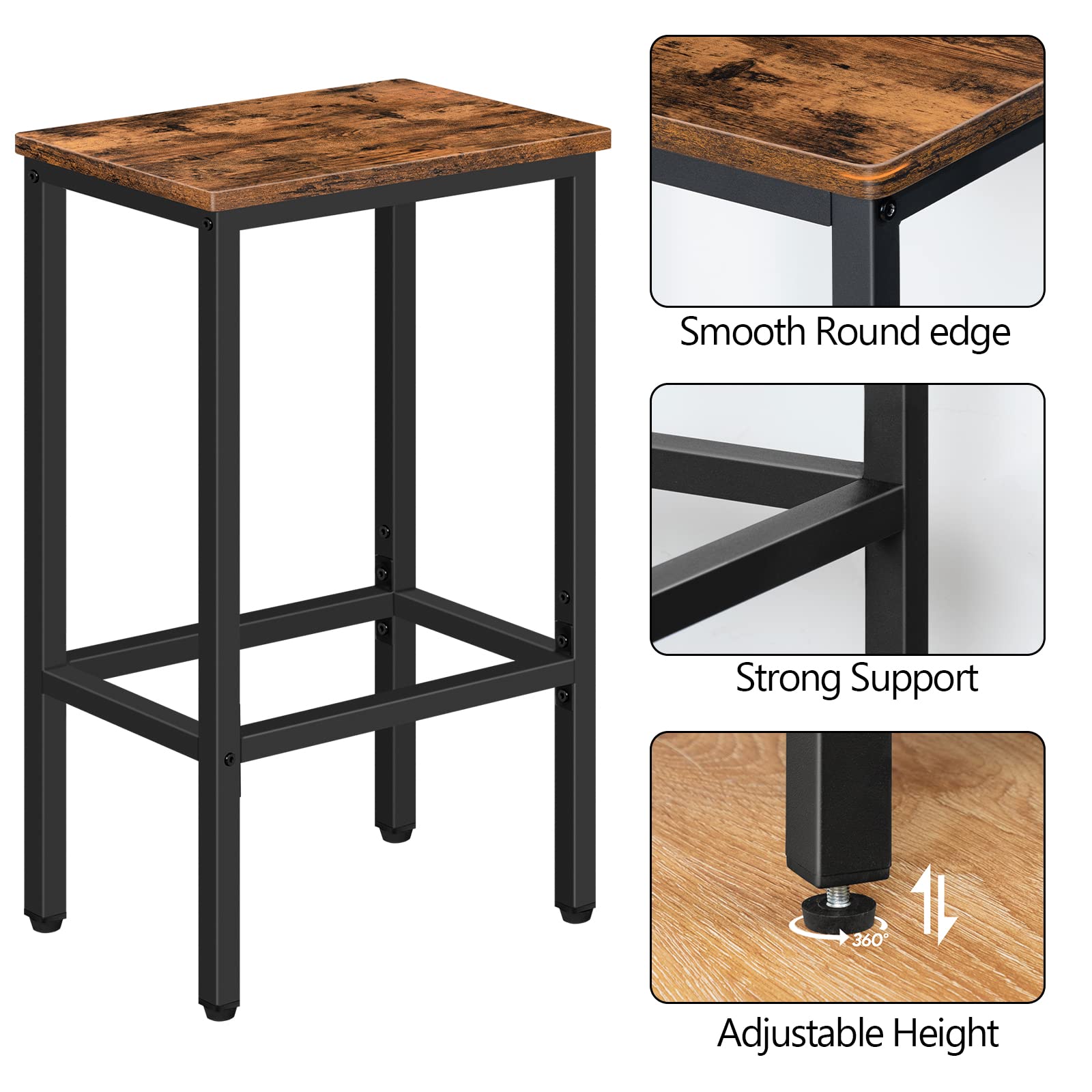 Industrial Rustic Brown Bar Stools Set of 2 - 25.8