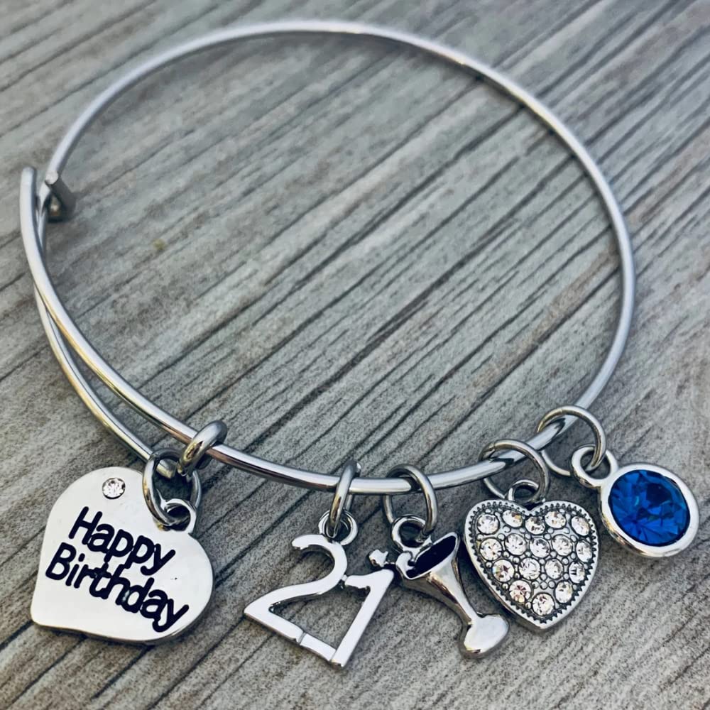 Personalized 21st Birthday Gifts for Women - Custom Expandable Charm Bracelet with Birthstone | Unique Birthday Jewelry Gift for Daughter, Girlfriend or Sister | Perfect for Parties, Graduation & Special Occasions