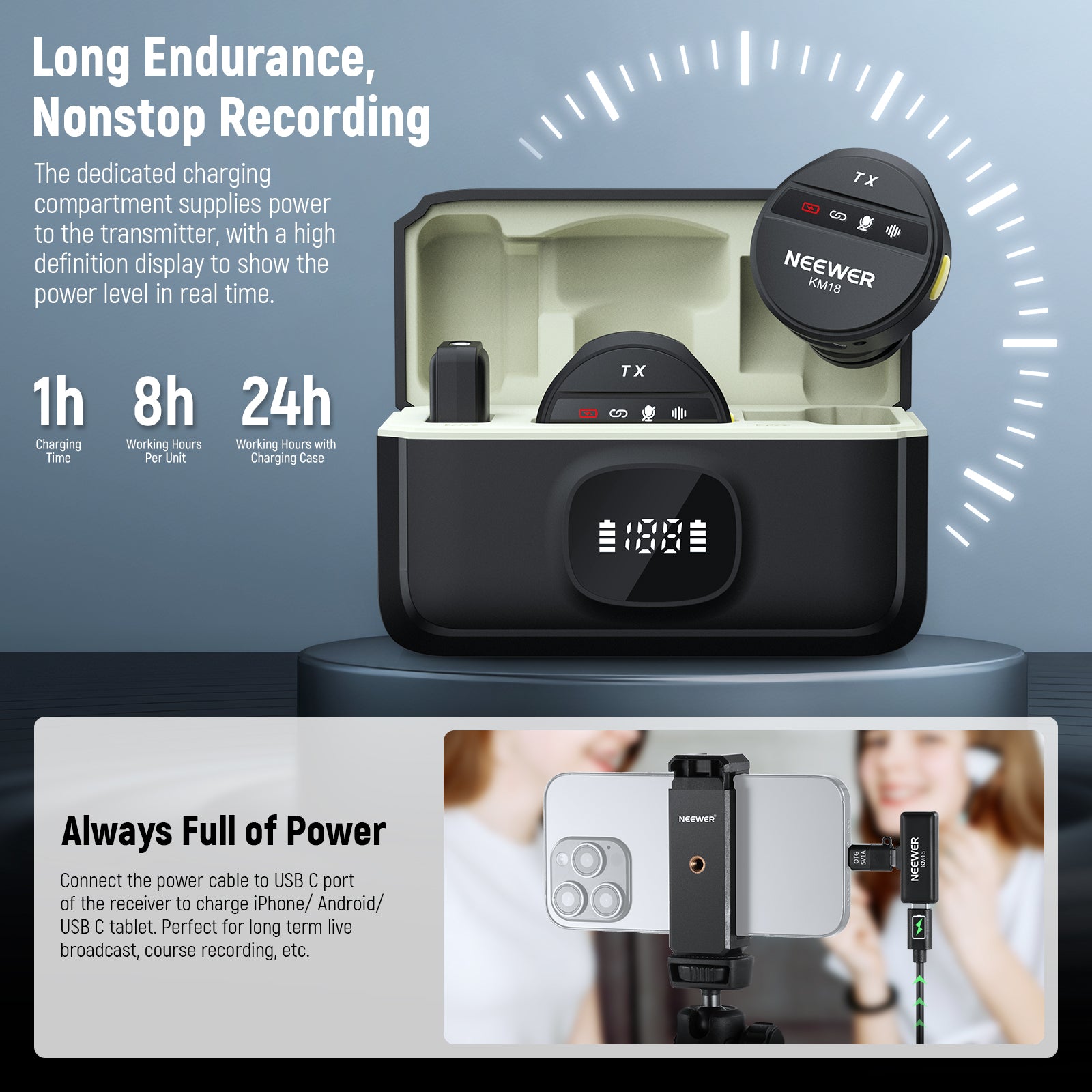 NEEWER KM18 Wireless Lavalier Microphone for iPhone, Android Smartphones & PC - Compact Clip-on Mic for YouTube, TikTok, Podcasting & Video Conferencing