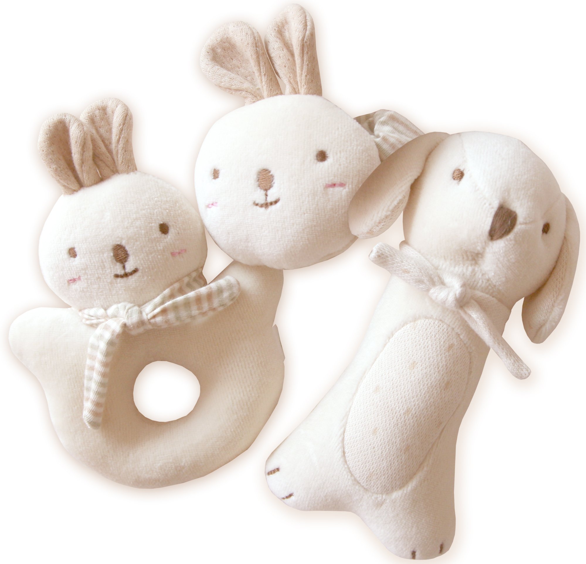 Organic Baby Stuffed Animals Set - Puppy & Bunny Rattles for Newborns | Soft Plush Attachment Dolls for Infants | Perfect for Nursery Decor, Baby Shower Gifts & Early Sensory Play