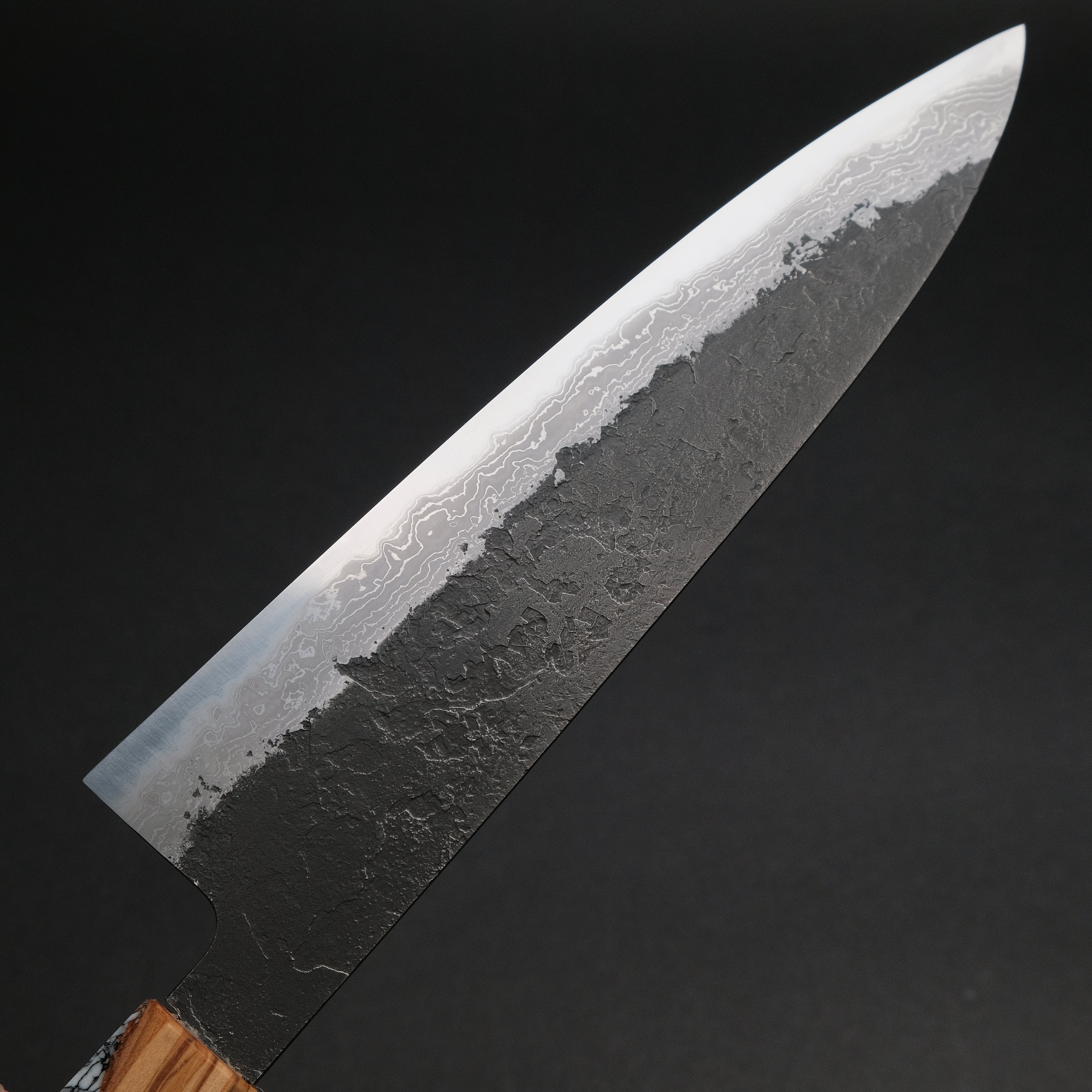 Premium Ajikataya White #2 Nashiji Damascus Gyuto 210mm Japanese Chef Knife with Olive/TQRV Handle (#45) - Perfect for Sushi, Meat Slicing & Professional Kitchen Use