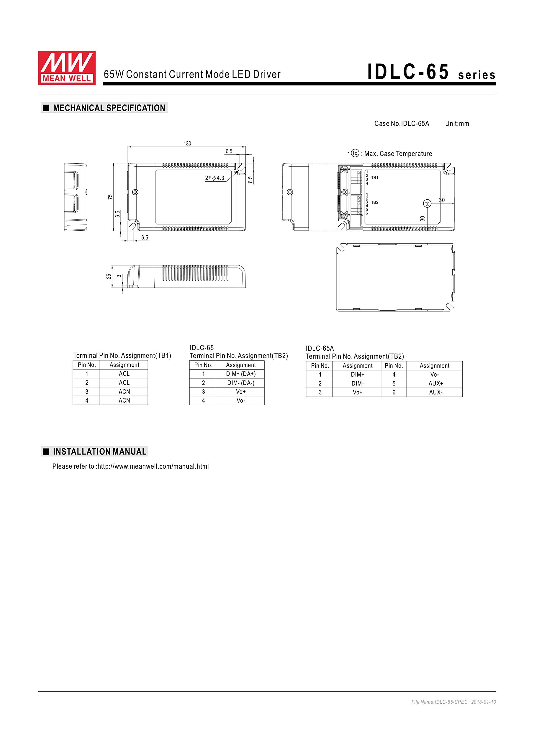 Original MW Mean Well IDPC-65-700 LED Driver 65.1W 118V 700mA Constant Current - Perfect for Indoor/Outdoor LED Lighting, Signage & Commercial Displays