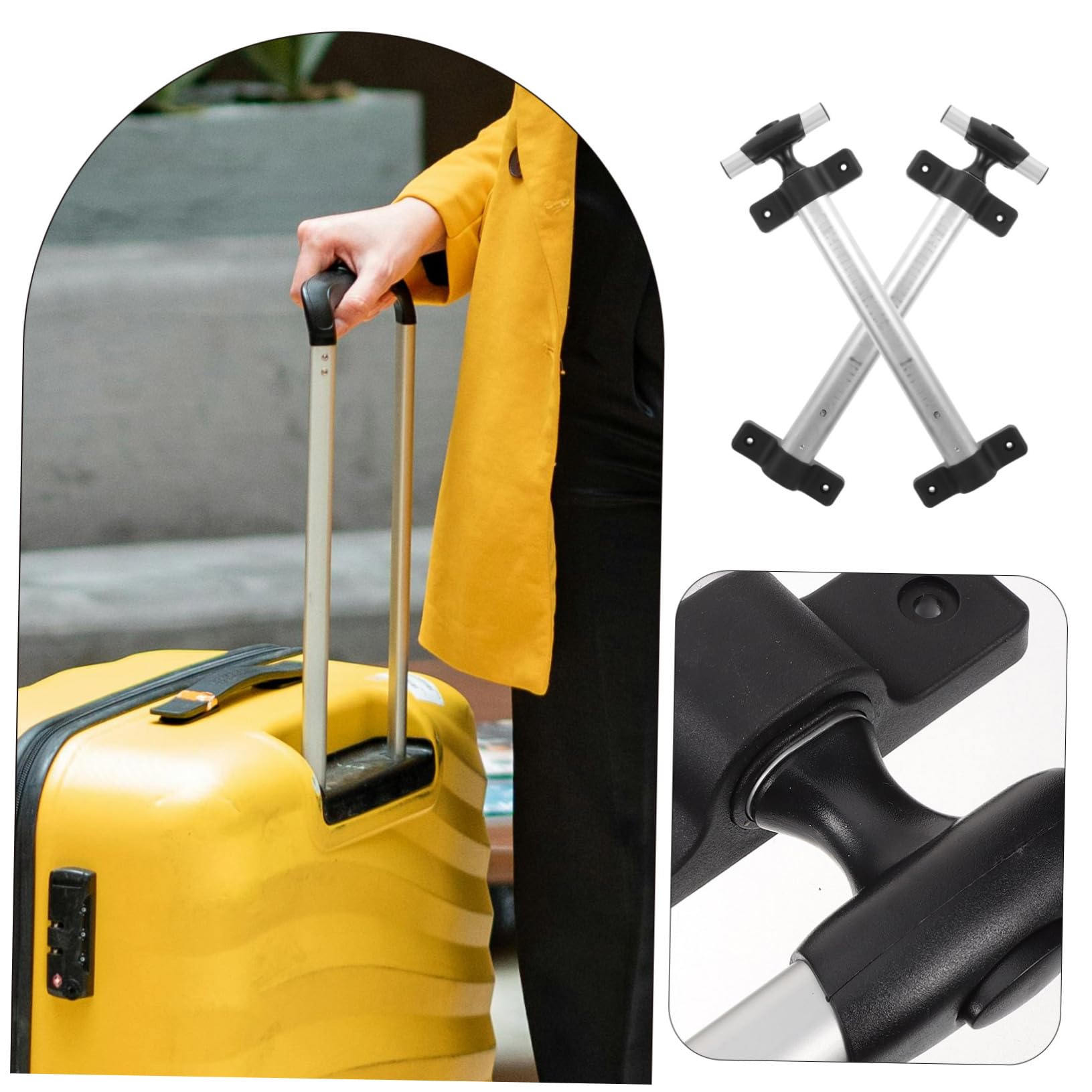 BESPORTBLE 4-Piece Aluminum Luggage Handle Replacement Set - Durable Trolley Case Pull Handle for Travel Suitcases (Ideal for Business Trips, Vacations & Airport Use)