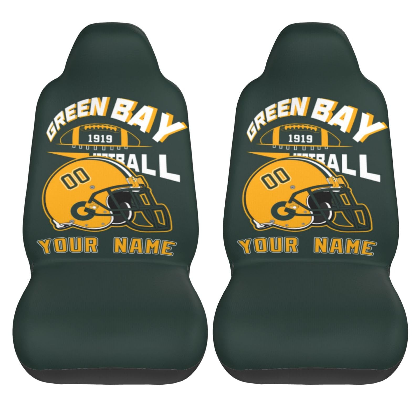 Custom Green Bay Packers Car Seat Covers - 1PC & 2PC Options - Personalized Football Fan Gifts for Men & Women with Name & Number - Universal Fit for Cars, Trucks & SUV Front Seats - Perfect for Game Day, Tailgating & Sports-Themed Car Decor
