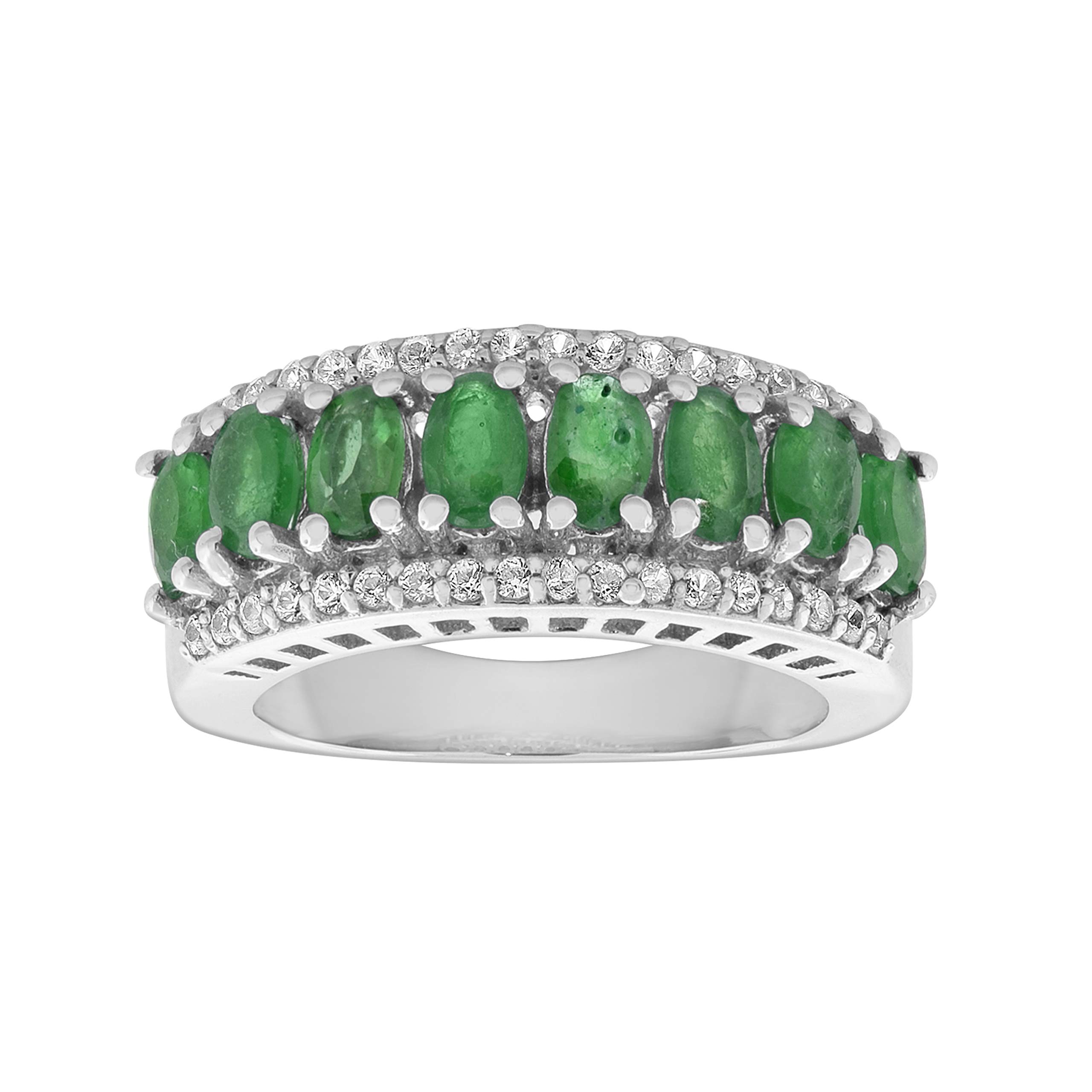 Elegant Femme Luxe Natural Gemstone & White Zircon Eternity Band Ring for Women - 925 Sterling Silver Rhodium Plated, Hypoallergenic Birthstone Jewelry with Gift Box (Sizes 6-8) | Perfect for Anniversaries, Weddings & Special Occasions