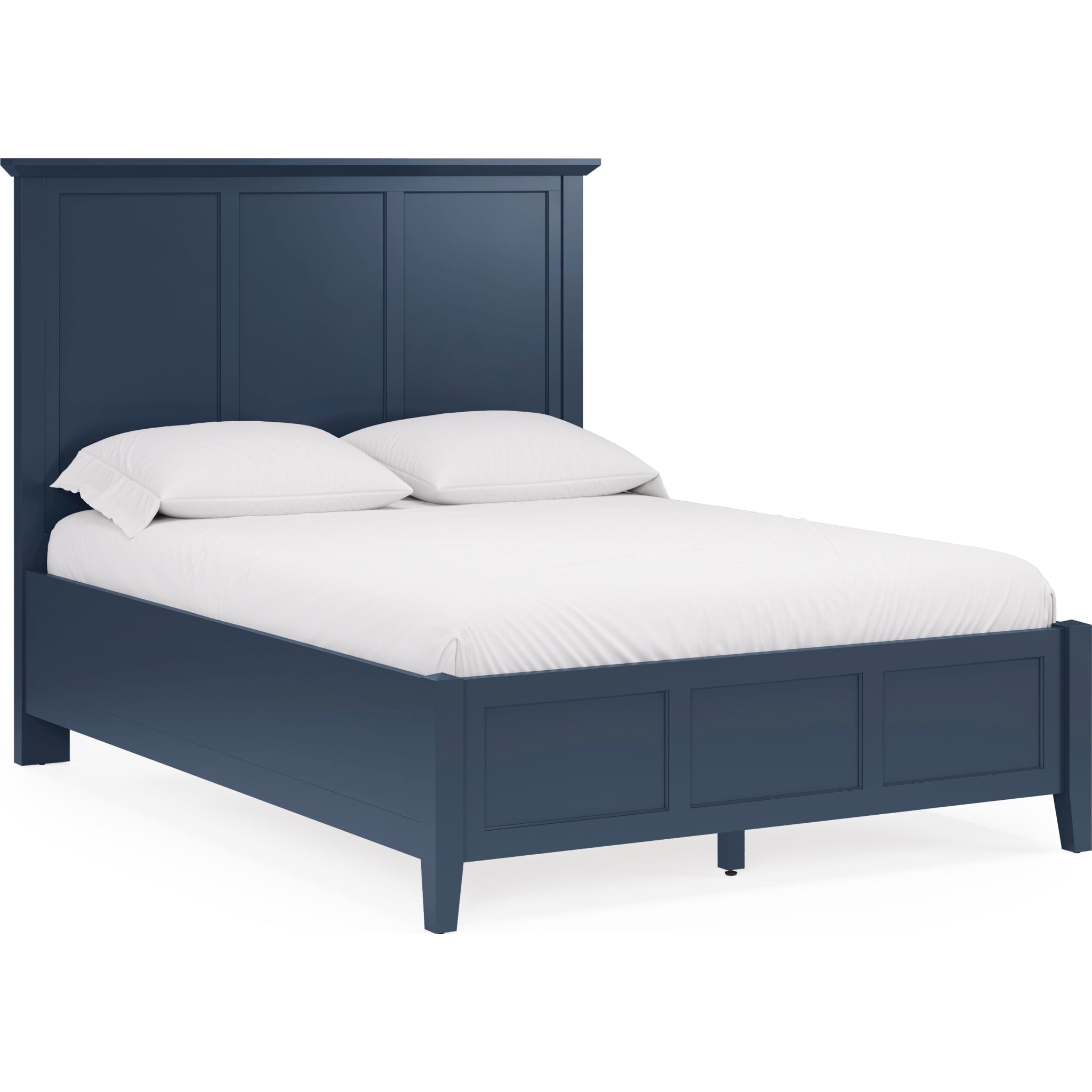 Grace Three Panel Bed in Blueberry - Queen Size Upholstered Platform Bed Frame with Wooden Slats - Modern Bedroom Furniture for Home Decor & Guest Room Setup