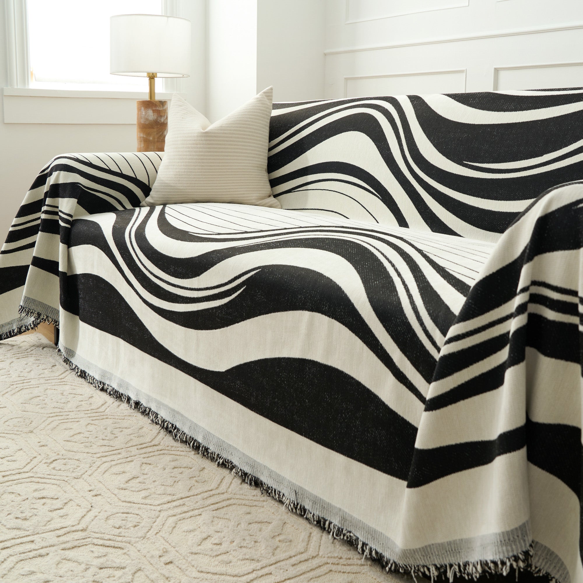 Modern Wave Pattern Sofa Cover - Stretchable Couch Slipcover for Living Room, Home Decor, Protects Furniture from Pets & Stains - Perfect for Sectional, Loveseat, or Recliner Sofas