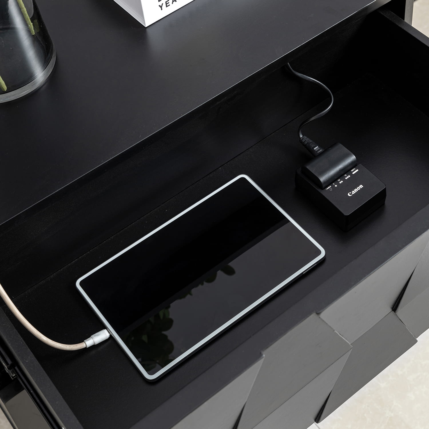 2-Drawer Nightstand with Built-in USB Outlets - Modern Bedside Table for Charging Devices, Perfect for Bedroom, Living Room, or Office