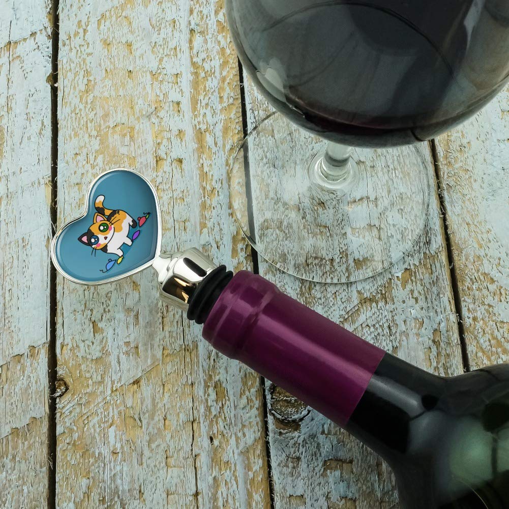 Cute Calico Kitten Wine Bottle Stopper with Heart-Shaped Cat Toys - Perfect for Wine Lovers & Cat Enthusiasts, Great for Home Bars, Parties & Gifts