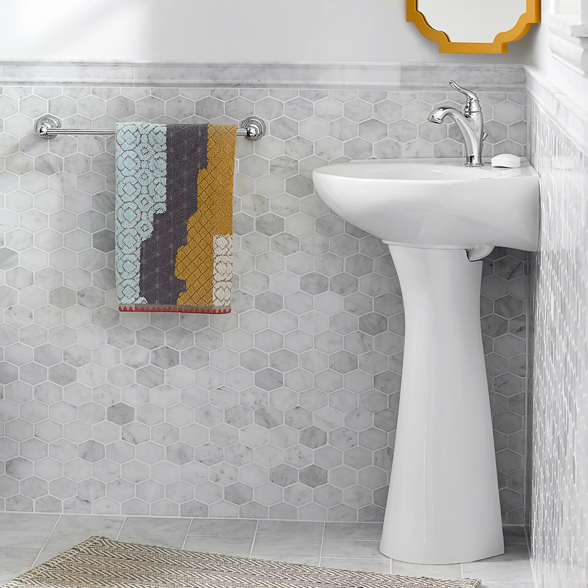 Cornice Center Hole Only Pedestal Sink Top - Modern Bathroom Vanity for Small Spaces, Perfect for Powder Rooms & Guest Baths