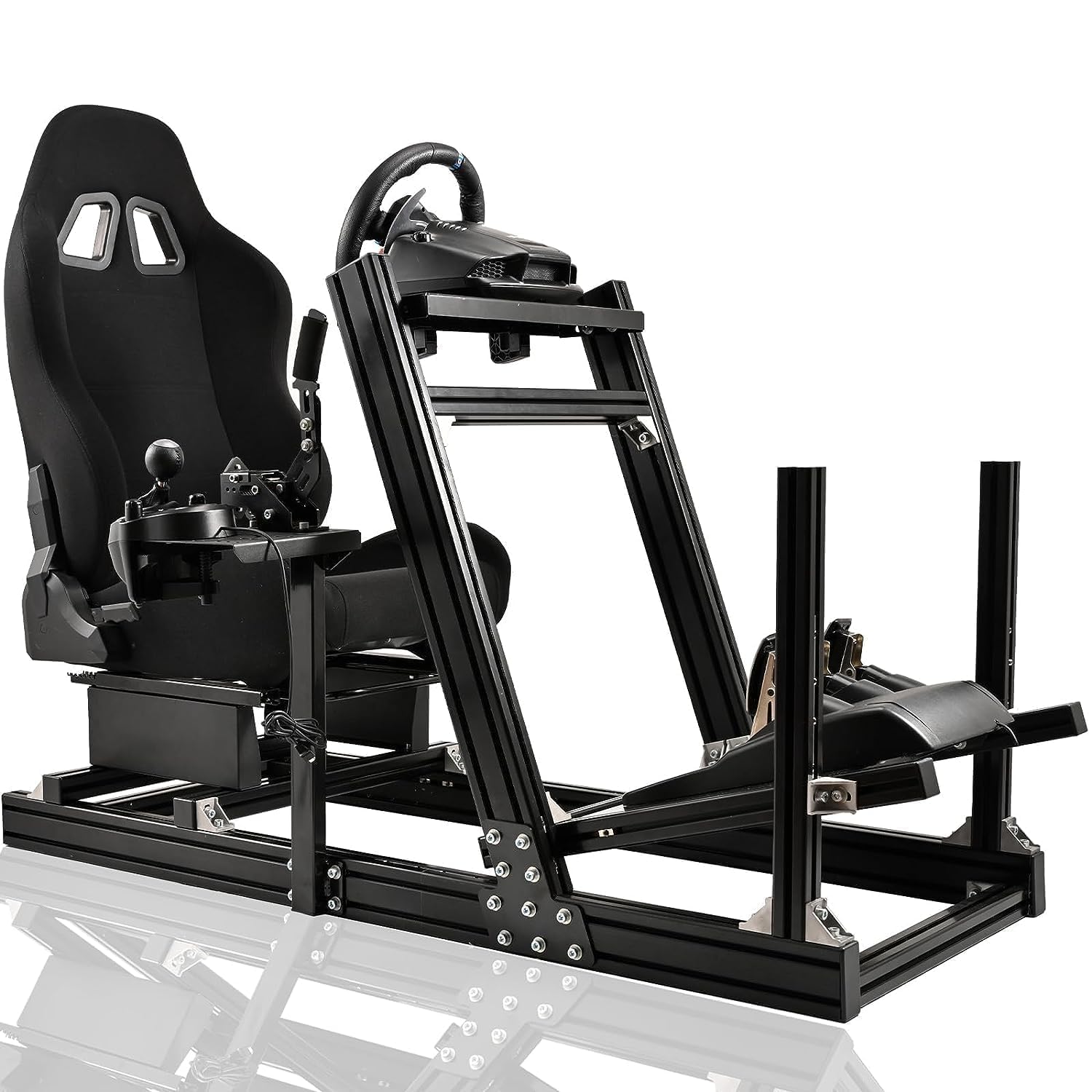 Marada Aluminum Profile Racing Simulator Cockpit with Seat - Fully Adjustable Frame for Thrustmaster, Fanatec, Moza & Logitech G29/GPro (8040 Series) | Perfect for Home Gaming, Esports Training & Professional Simulation | Steering Wheel/Pedals/Handbrake Not Included