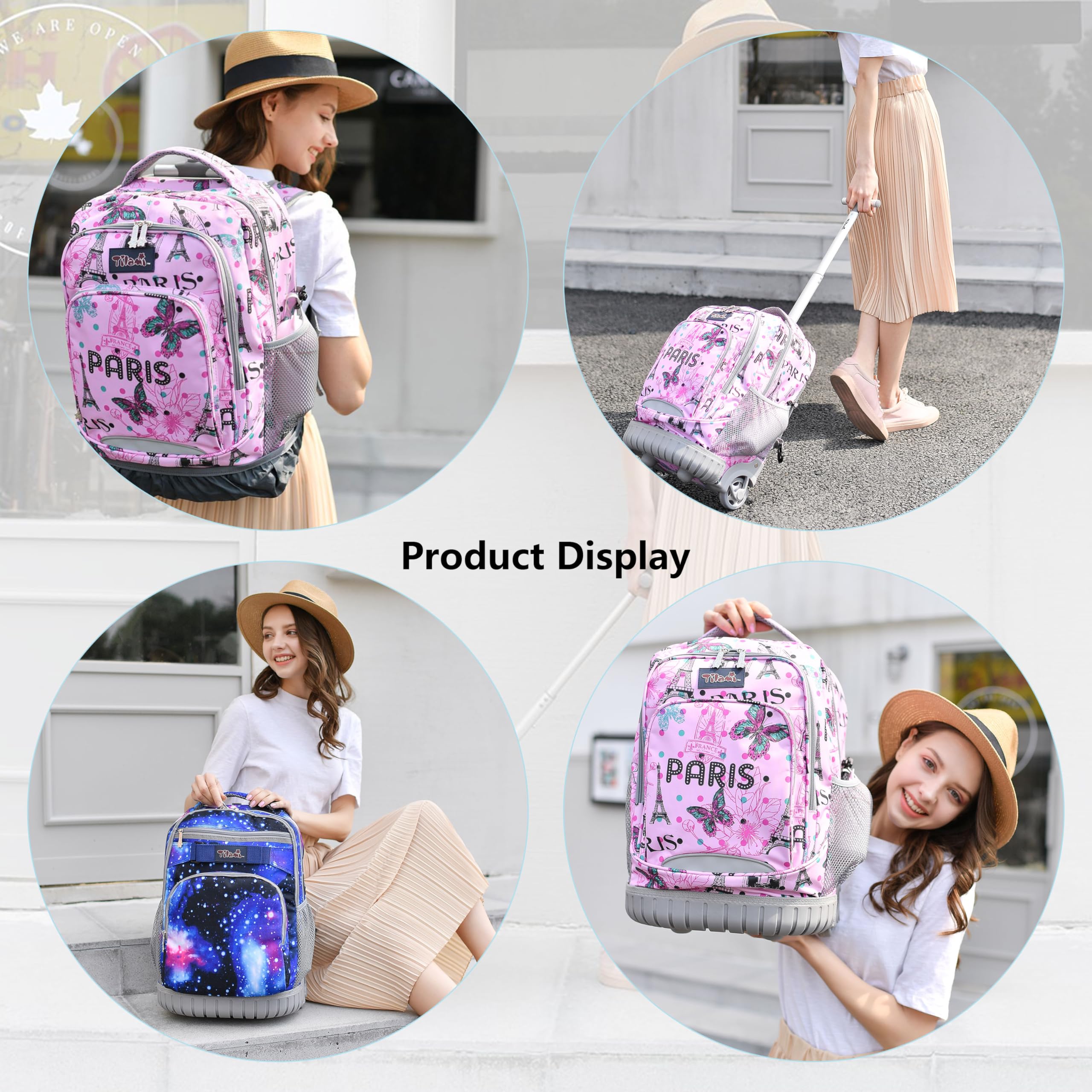 TILAMI 18 Inch Rolling Backpack for Kids - Wheeled Laptop Backpack with Extendable Handle, Durable School Backpack for Travel, College & Airplane Carry-On (Ideal for School, Commuting & Family Trips)