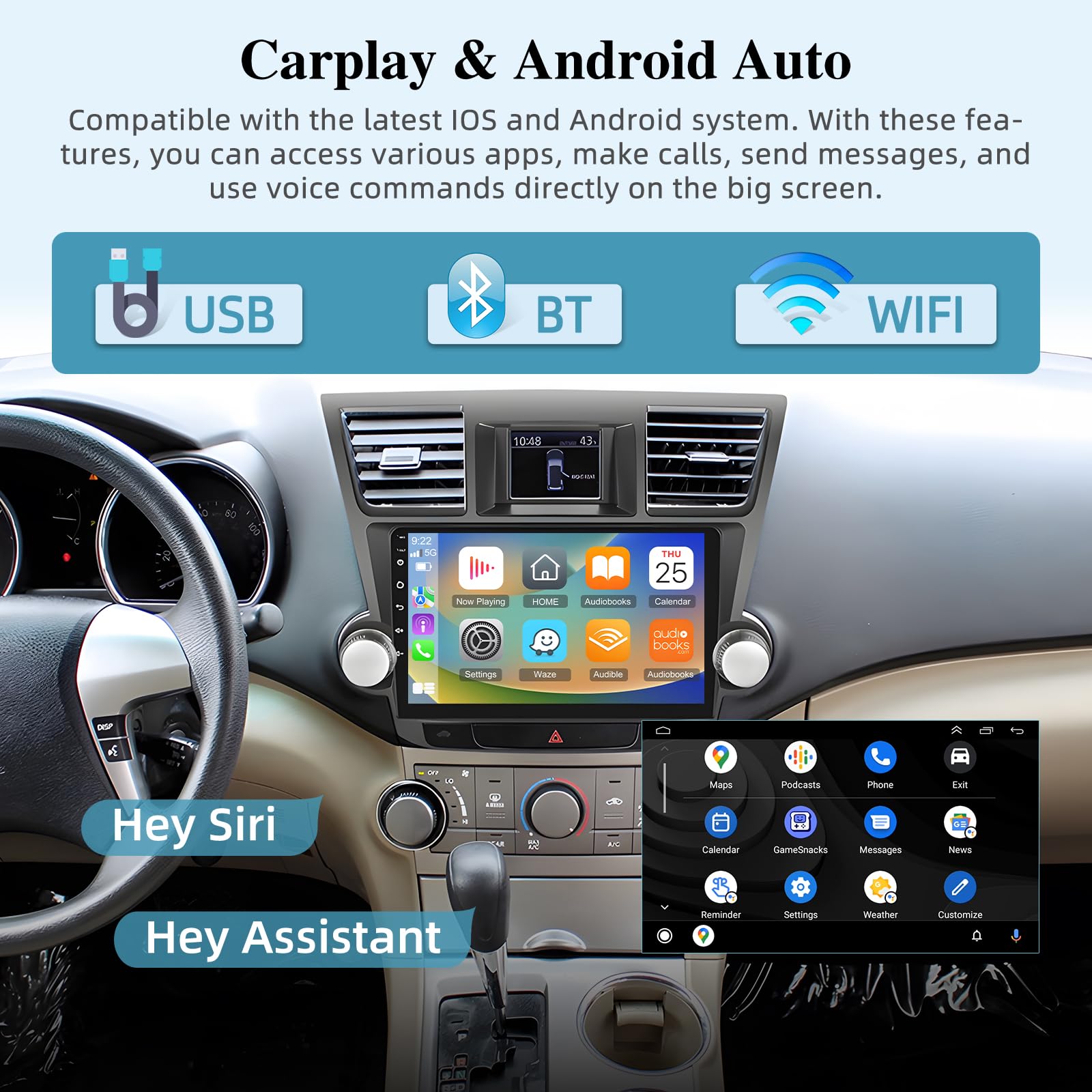 2+64GB Android 13 Car Stereo for Toyota Highlander 2009-2014 - 10.1