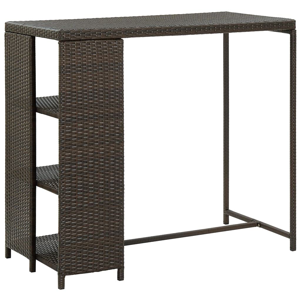 Brown Poly Rattan Bar Table with Storage Rack - 47.2x23.6x43.3 Inch Small Bistro Dining Table Set for Kitchen, Living Room & Bar Area | Perfect for Small Spaces, Breakfast Nooks & Outdoor Entertaining