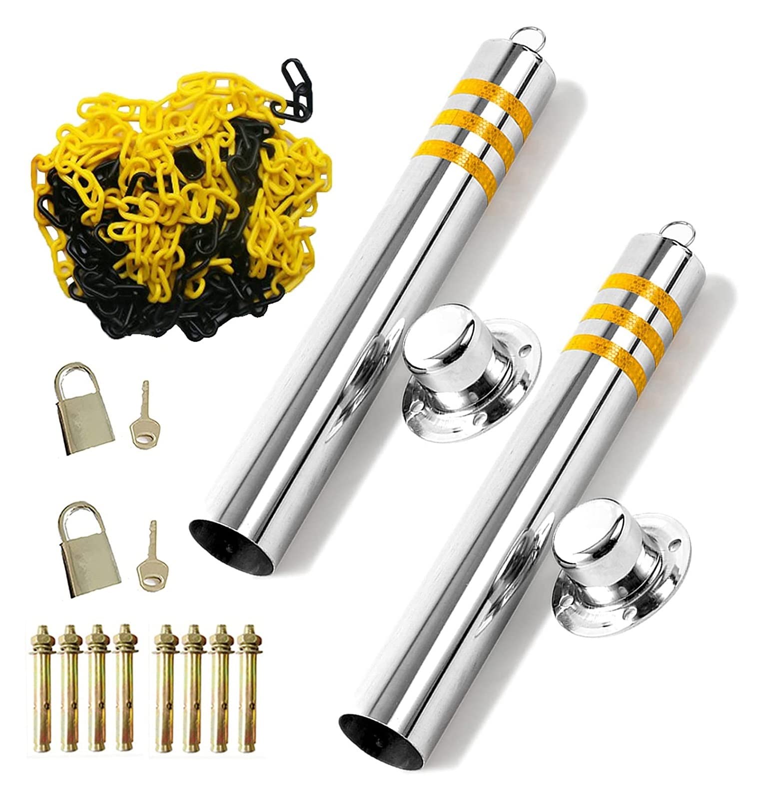 Heavy Duty Reflective Parking Barriers with Padlock - 650x76mm Removable Driveway Markers for Enhanced Road Safety | Perfect for Driveways, Parking Lots & Construction Zones