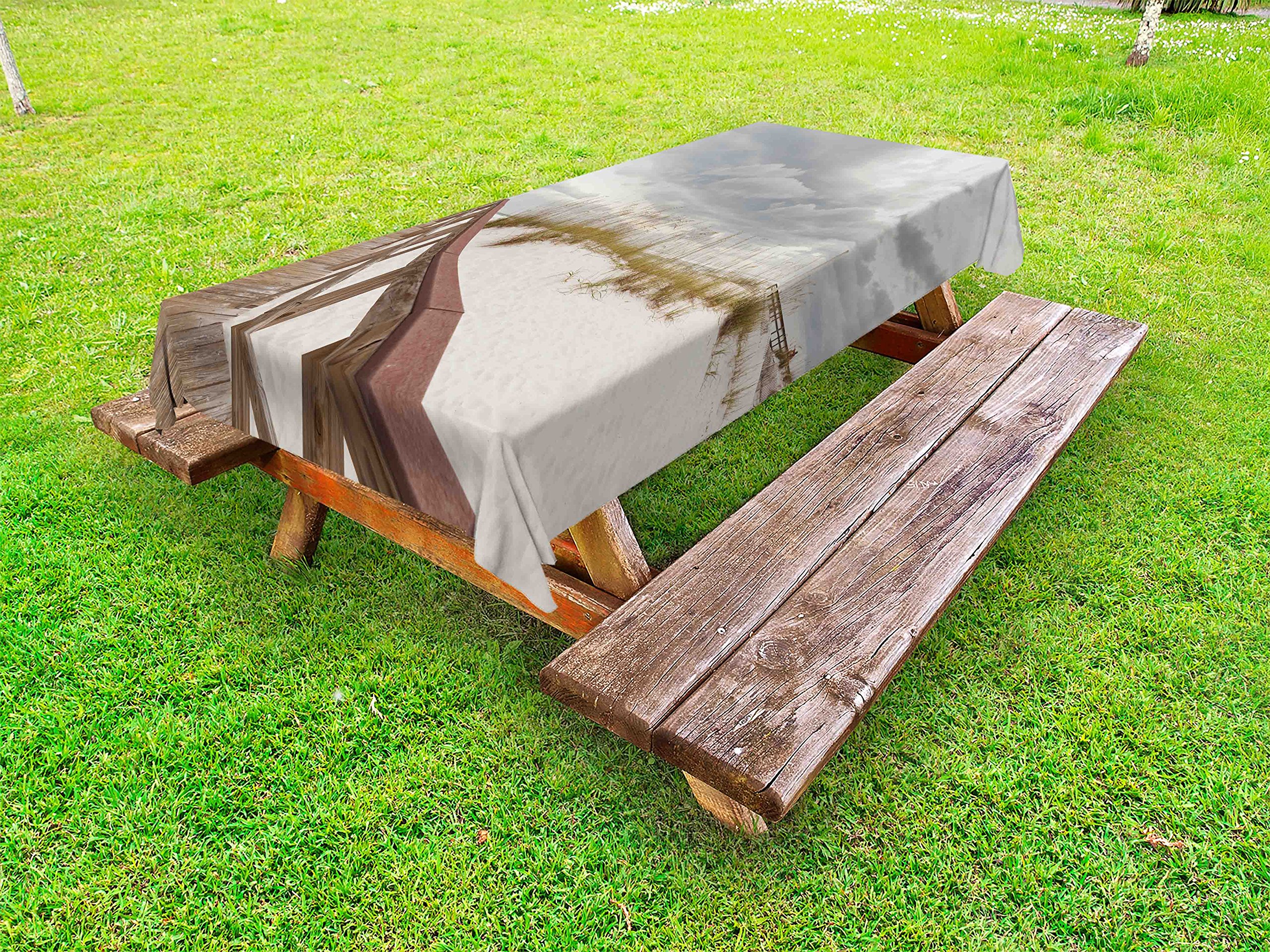 Ambesonne Beach Outdoor Tablecloth - Tropical Gulf Island National Seashore Florida Landscape Design, Washable Picnic Table Cover 58x84 Inches, Grey Cream - Perfect for Beach Parties, Picnics & Outdoor Dining