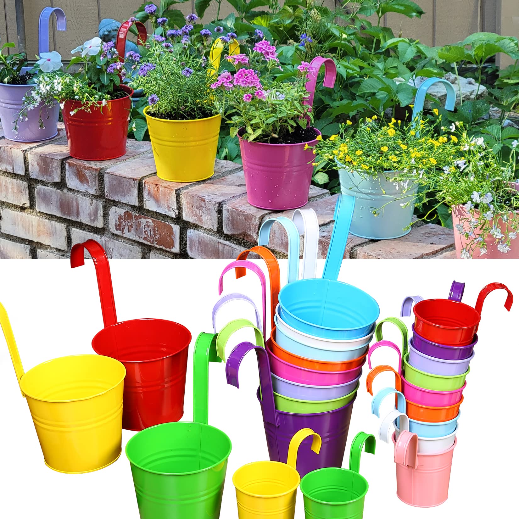 LOVOUS 12pcs 6-inch Hanging Planters - Metal Flower Pots for Balcony Railing, Garden Fence & Indoor Decor | Durable Iron Herb Planters with Hanging Buckets | Perfect for Home, Patio, and Outdoor Gardening