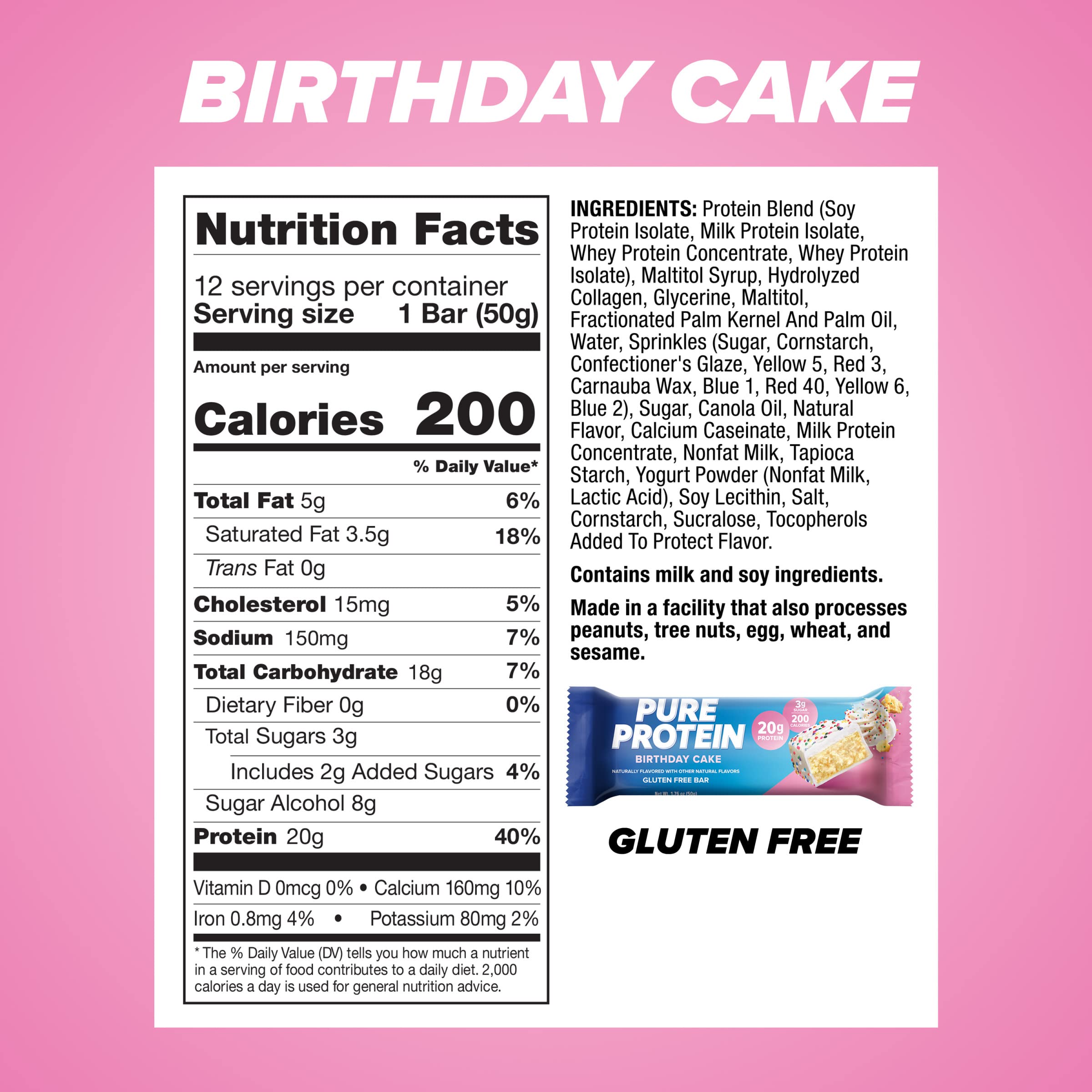 Pure Protein Birthday Cake & Galactic Brownie Protein Bars - 20g High Protein, Gluten Free, Low Sugar Snacks (12 Pack) - Perfect for Post-Workout Recovery, Healthy On-The-Go Breakfast & Fitness Nutrition