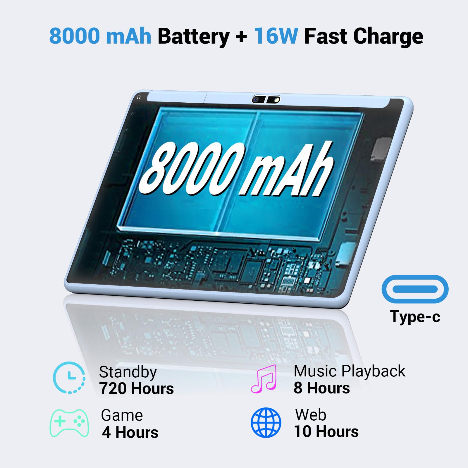 FASTWD 10 Inch Android 14 Tablet (2024 Model) - 5G WiFi Tablet PC with 36GB RAM & 128GB ROM (Expandable to 1TB), 8000mAh Battery, 2-in-1 Design Includes Keyboard, Stylus Pen & Mouse - Perfect for Work, Study & Entertainment (Blue)