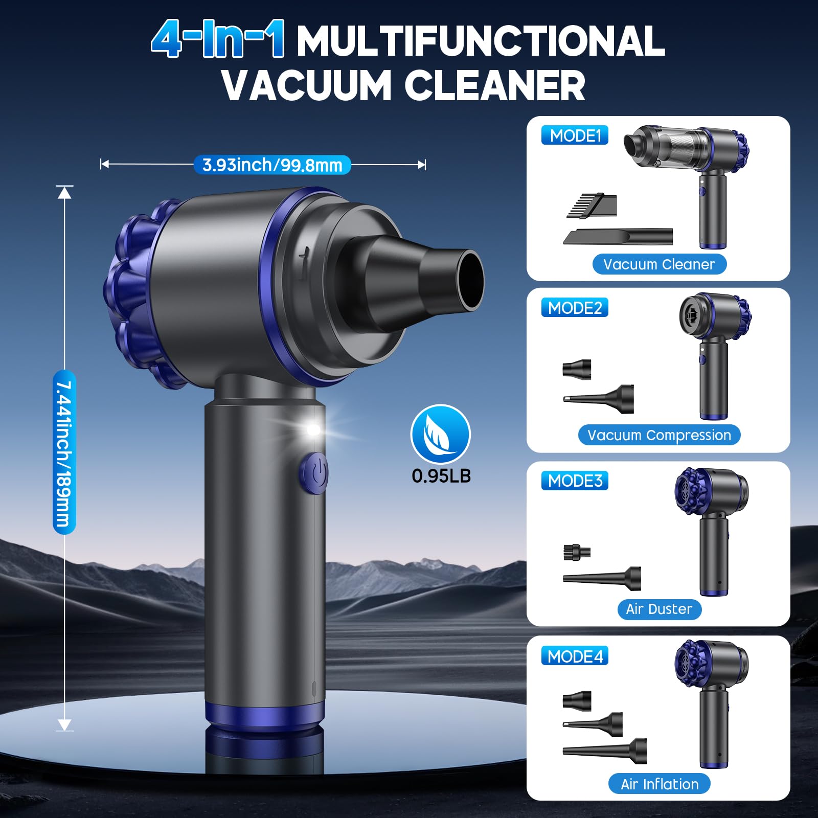 G-TING 16000PA Cordless Handheld Vacuum Cleaner - 4-in-1 Portable Car Vacuum with LED Light & Multi Nozzles | Rechargeable Mini Air Duster for Home, Car, Pet Hair, Office | Quick Car Cleaning & Pet Hair Removal