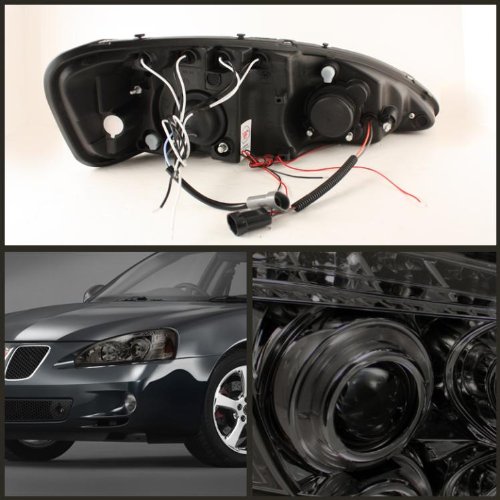 Xtune LED Halo Headlights for Pontiac Grand Prix 2004-2008 - Chrome/Smoked Lens - High Performance Replacement Lights for Night Driving & Custom Car Styling