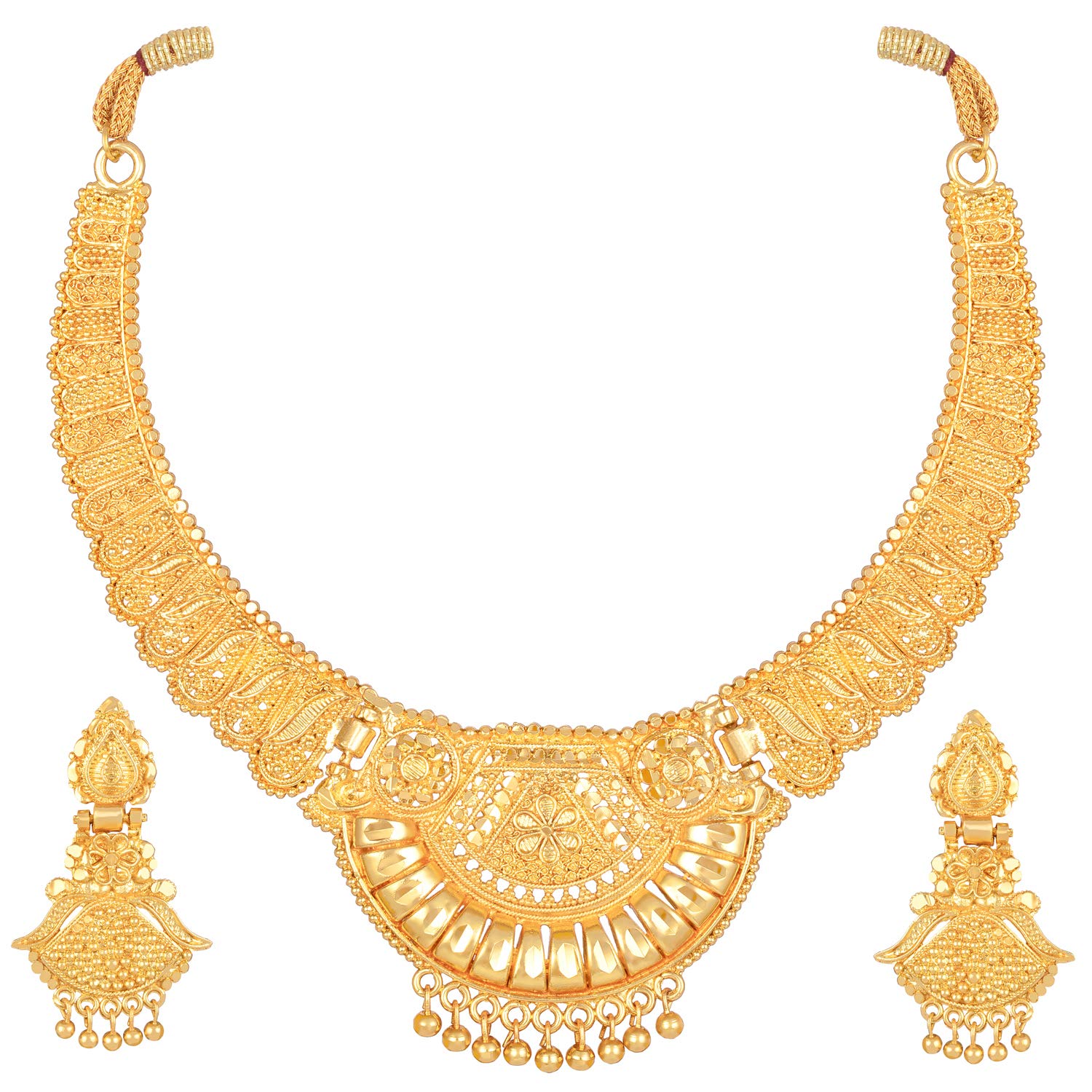 Shining Diva Fashion Latest Gold Plated Choker Necklace Set for Women - Traditional One Gram Gold Plated Jewelry Set - Elegant Party Wear & Wedding Accessories (Golden) (11534s)